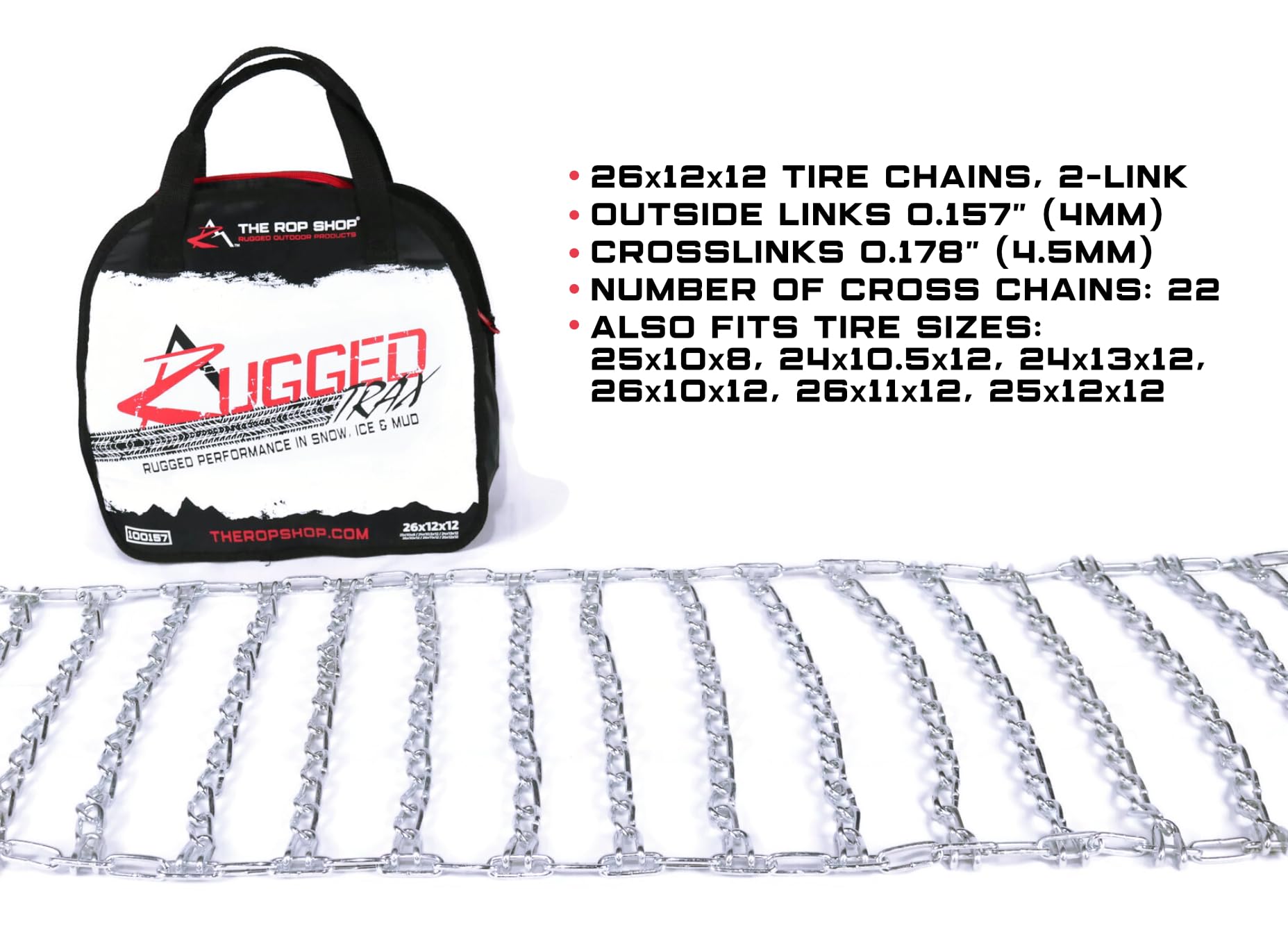 Nalymory 5572 Rotary Tractor Tire Chains - Set of 2, 26"x12"x12", Alloy Steel, 2 Link Spacing