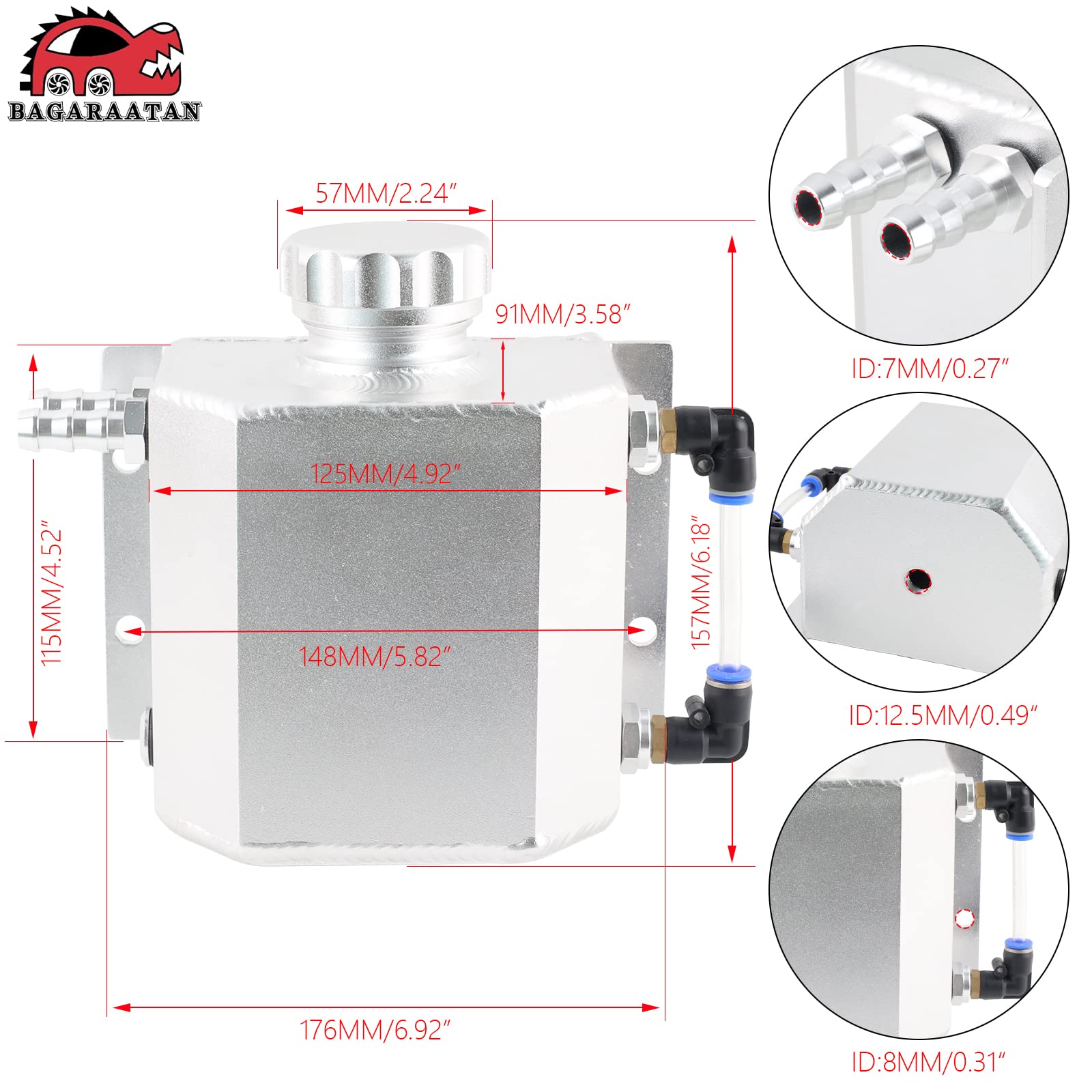 BAGARAATAN Universal 1L Coolant Radiator Tank,Coolant Overflow Tank radiator Overflow Tank,Expansion Tank Recovery Water Tank Re