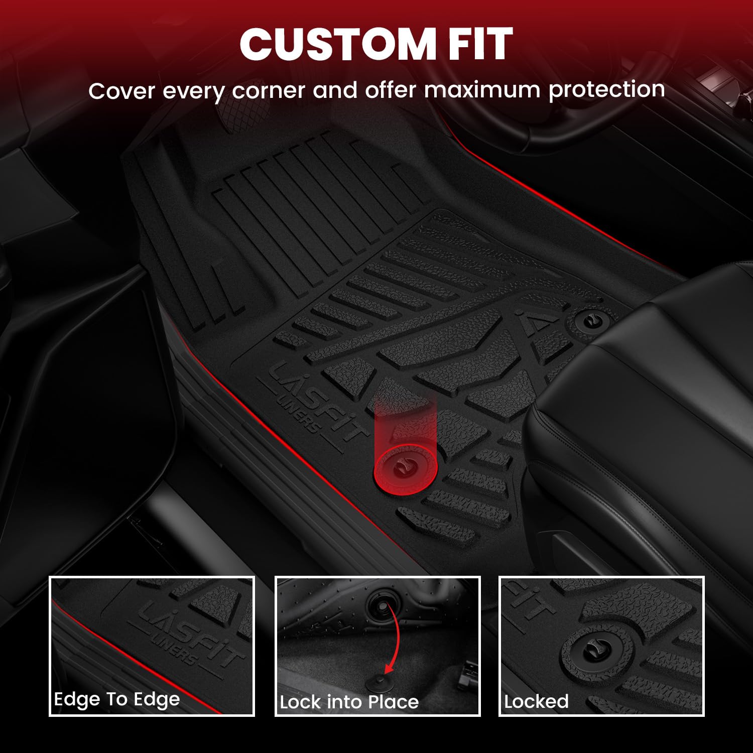 Lasfit Front Floor Mats For 2020-2025 Ford Transit With Vinyl Floor (All Models Except Transit Connect), All Weather Protector T