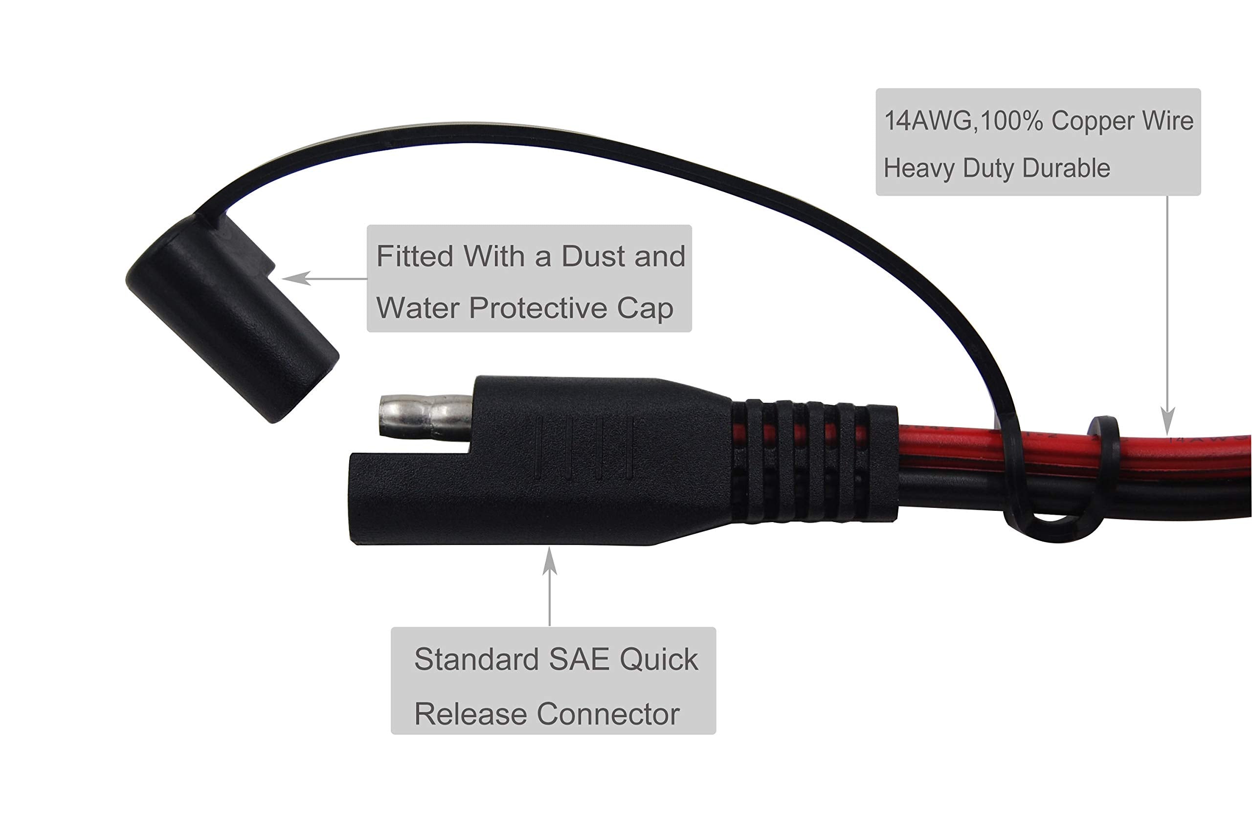 Cuzec 6Ft/1.83M 14Awg Ring Terminal To Sae Harness Quick Connect/Disconnect Assembly, 20A Fuse