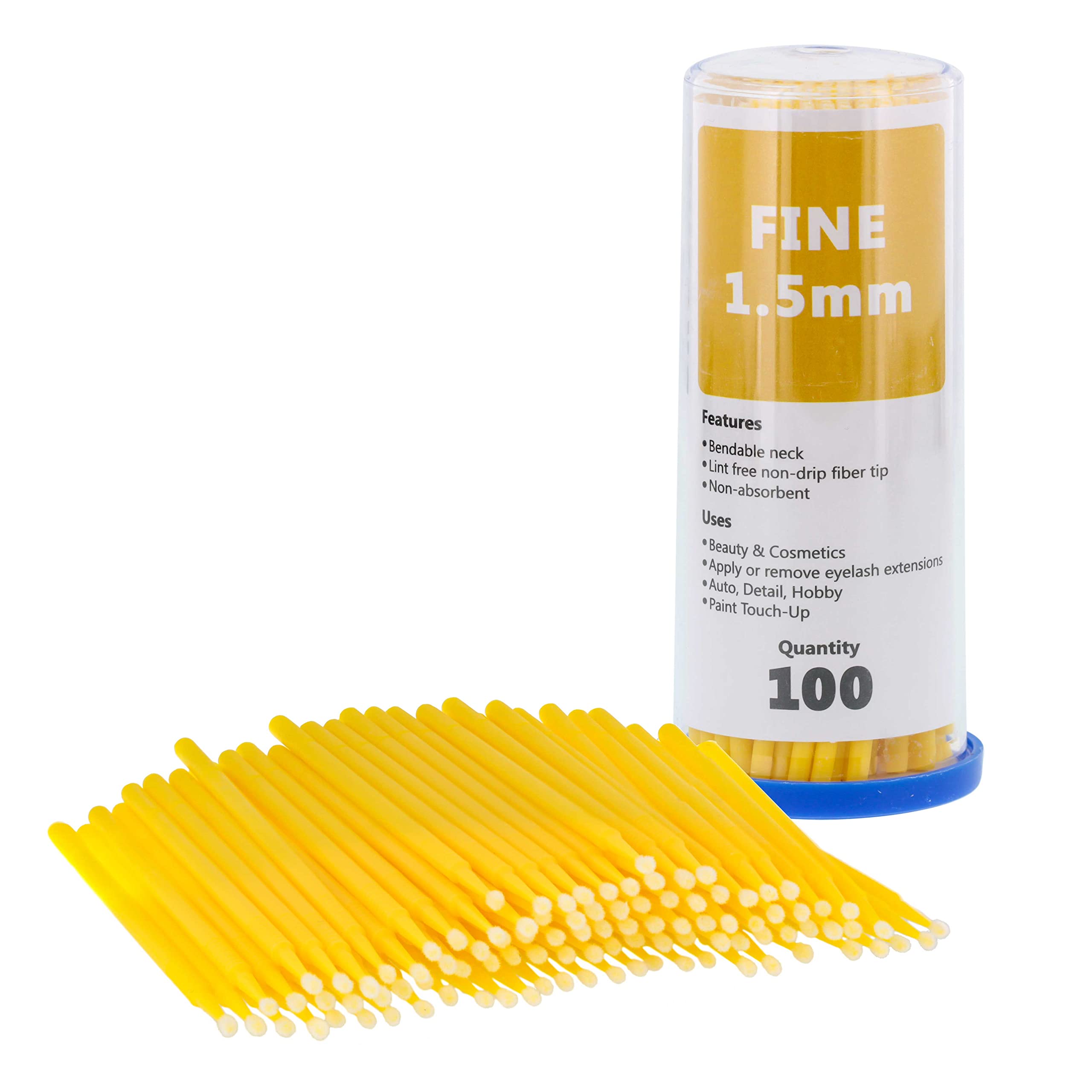 Tcp Global 100 Paint Touch Up Brushes, Disposable Micro Brush Applicators, Yellow With Fine 1.5 Mm Tips - Auto Body Shop, Auto C