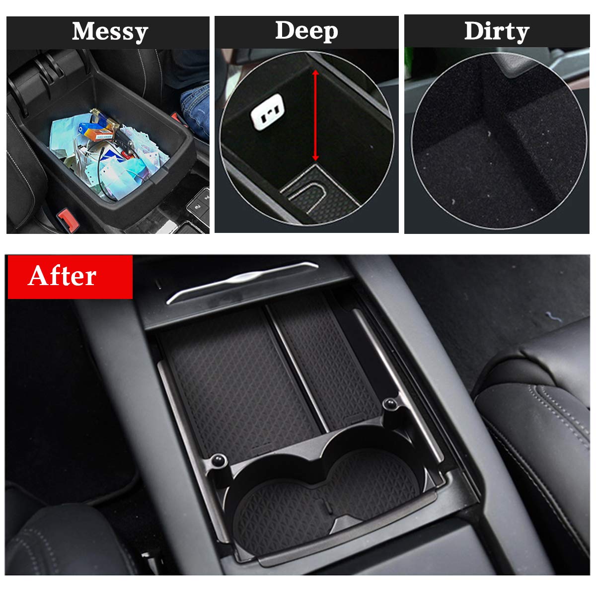 Jaronx Compatible With Tesla Model X/Model S Center Console Organizer, Armrest Storage Box+Cup Holder,Compatible With Tesla Model X/S Accessories (Fit: Model S/Model X 2016 2017 2018 2019 2020 2021)