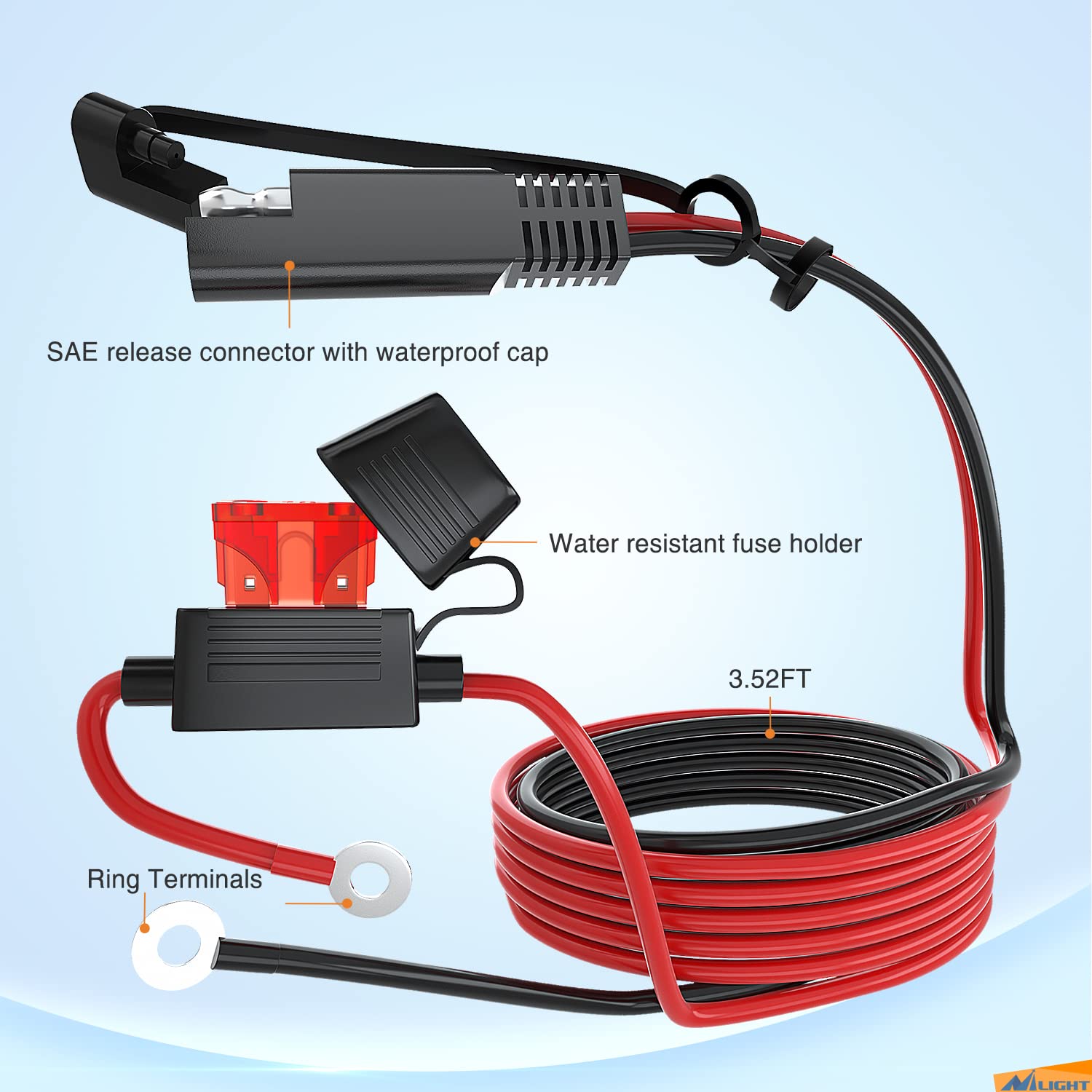 Nilight Waterproof Motorcycle Usb 3.1Amp Quick Sae To Usb Charger Adapter O Ring Terminal Cable Harness With Inline 10Amp Fuse H