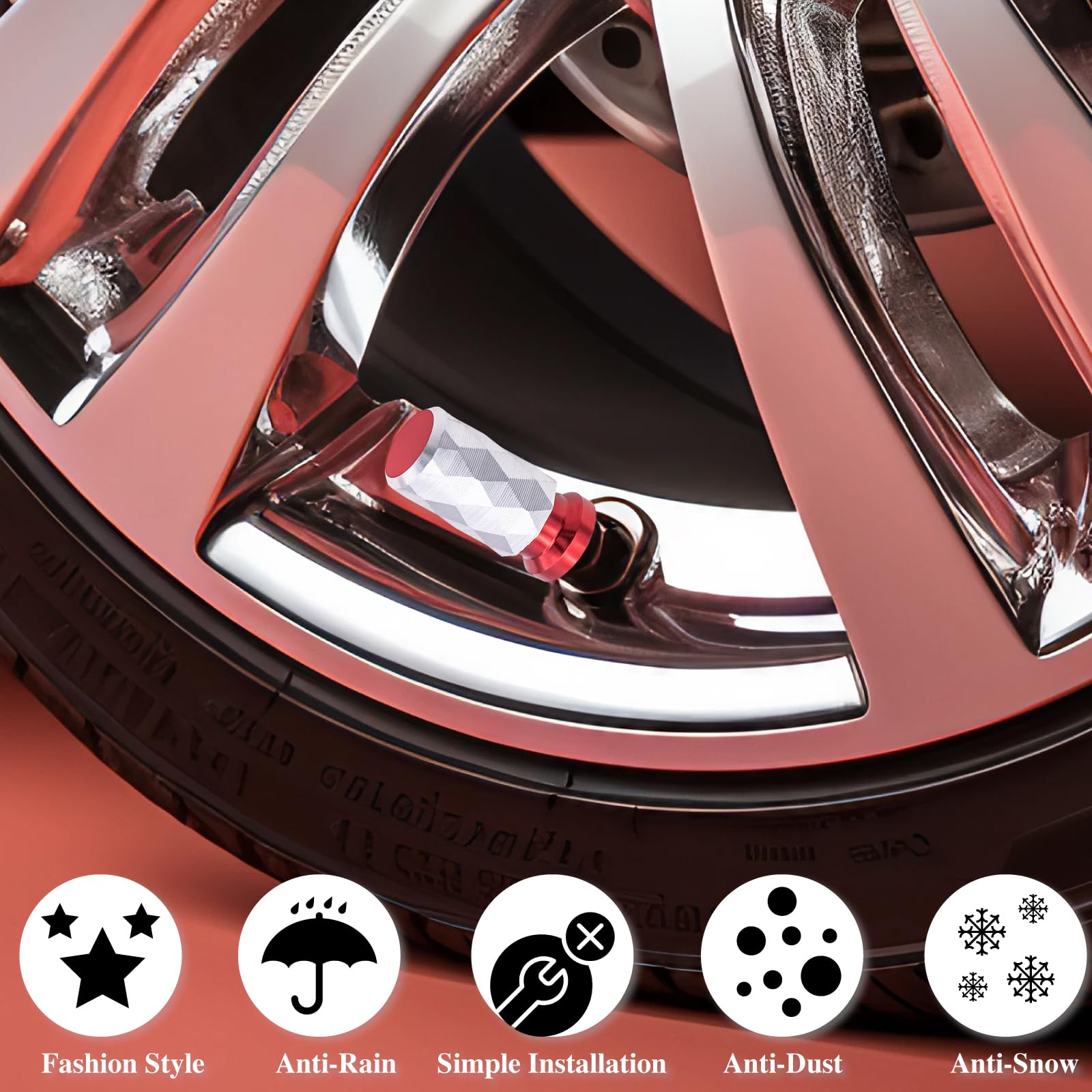 Meajoo 4Pcs Car Tire Valve Stem Cap, Leak-Proof Tyre Air Valve Caps, Aluminum Alloy Air Leakproof Valve Caps Cover Fits Cars, Tr