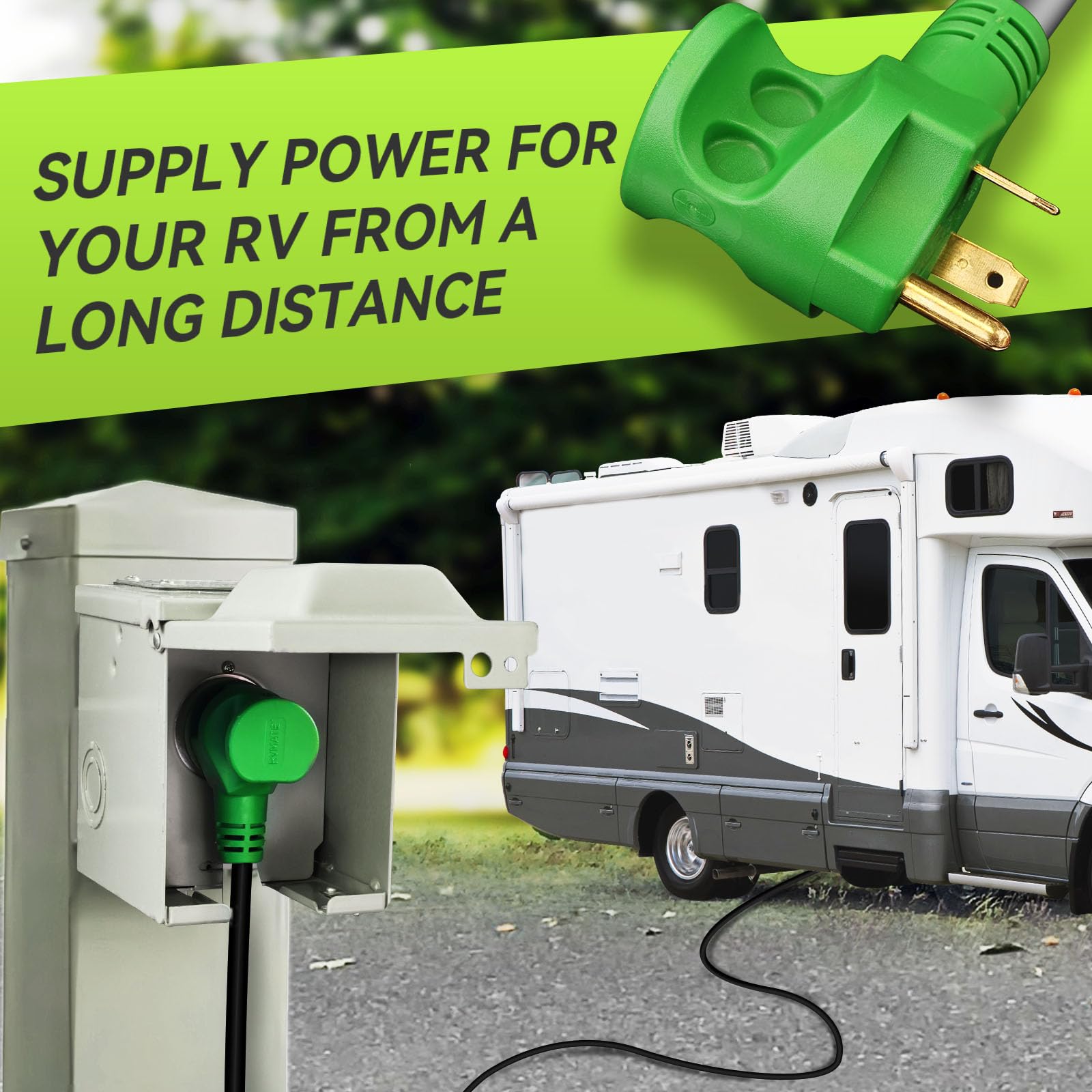 RVMATE 30 Amp RV Power Extension Cord, 100FT, TT-30P to TT-30R, LED Indicator, 10 AWG, ETL Listed
