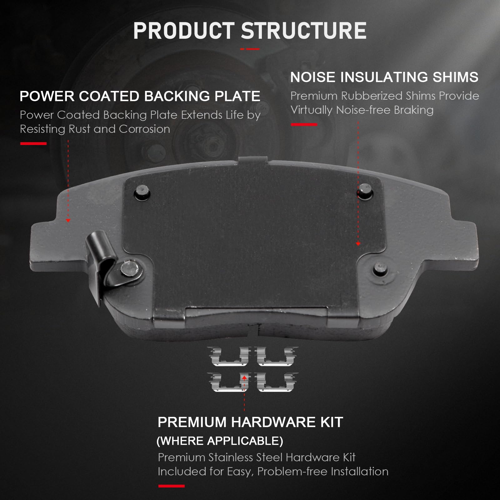 Cciyu D1444 D1445 8Pcs Front & Rear Ceramic Brake Pads Kits 2009-2015 For Hyundai Sonata, 2011-2016 For Kia Optima