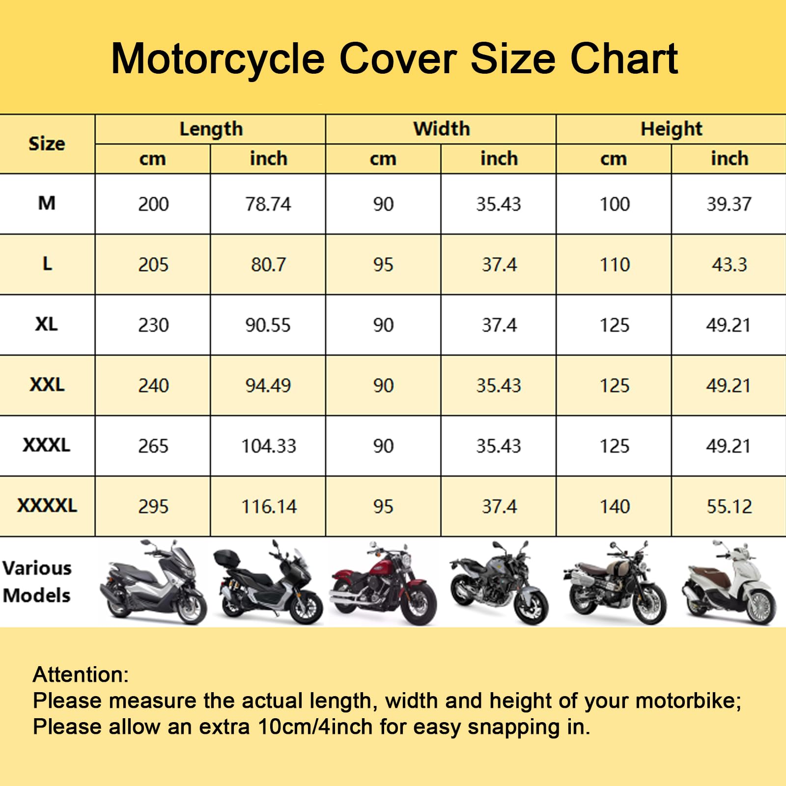 Motorbike Cover for Outside Storage, Waterproof Motorcycle Scooter Moped Cover Outdoor with 4 Reflective Strips and 2 Windproof