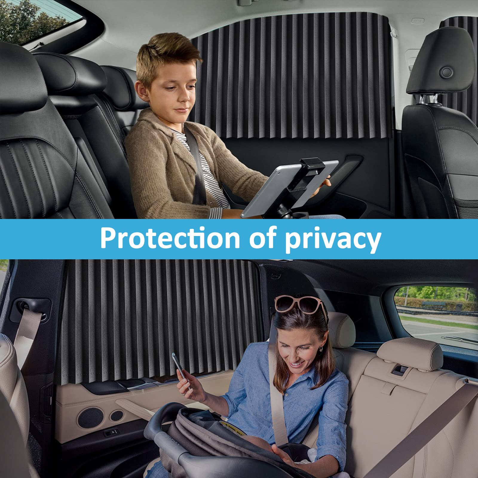 Xcbyt Car Window Shades - Side Window Sun Shdes Car Privacy Curtains 100% Block Light Car Window Covers For Changing Clothes, Breastfeeding, Taking A Nap, Camping, Eating