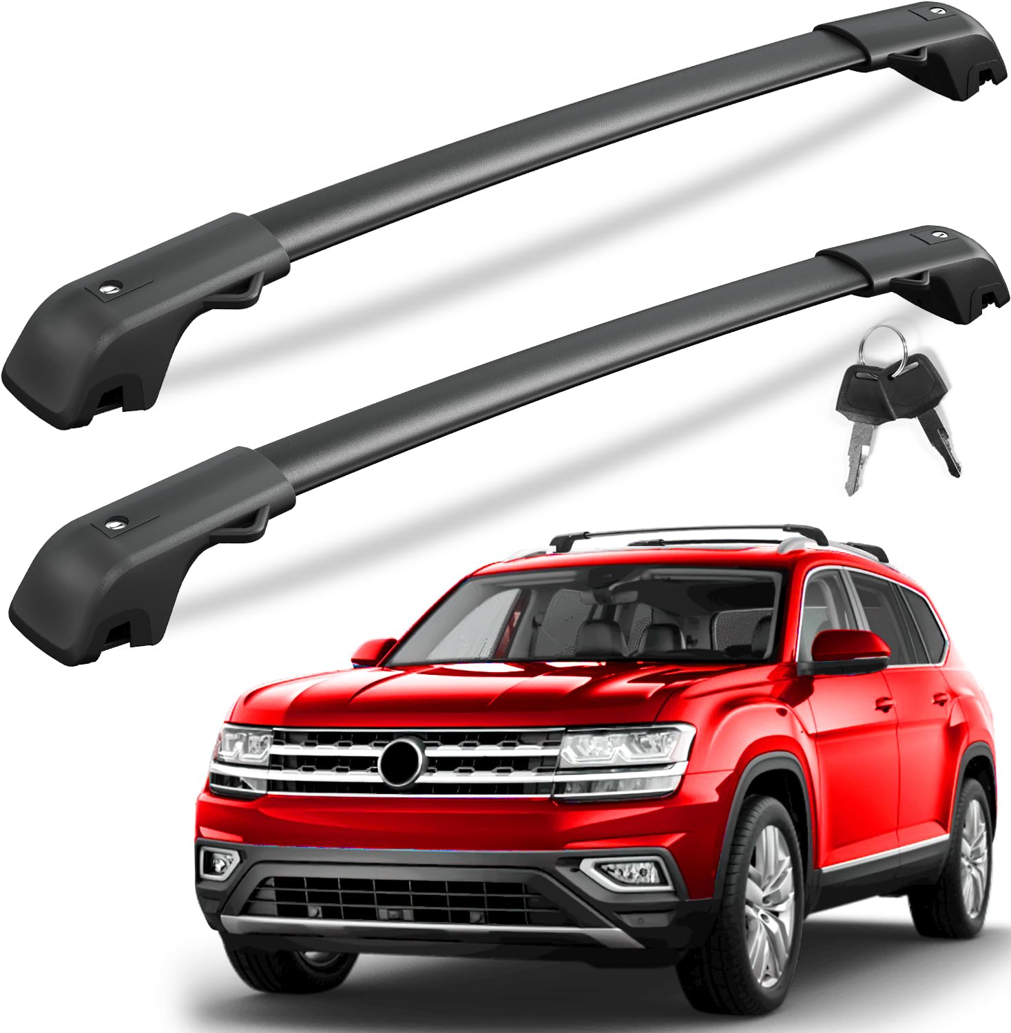 Kinggeri 220Lb Lockble Roof Rack Cross Bars Compatible With Volkswagen Vw Atlas 2017-2025 With Raised Side Rails(Not For Atlas C