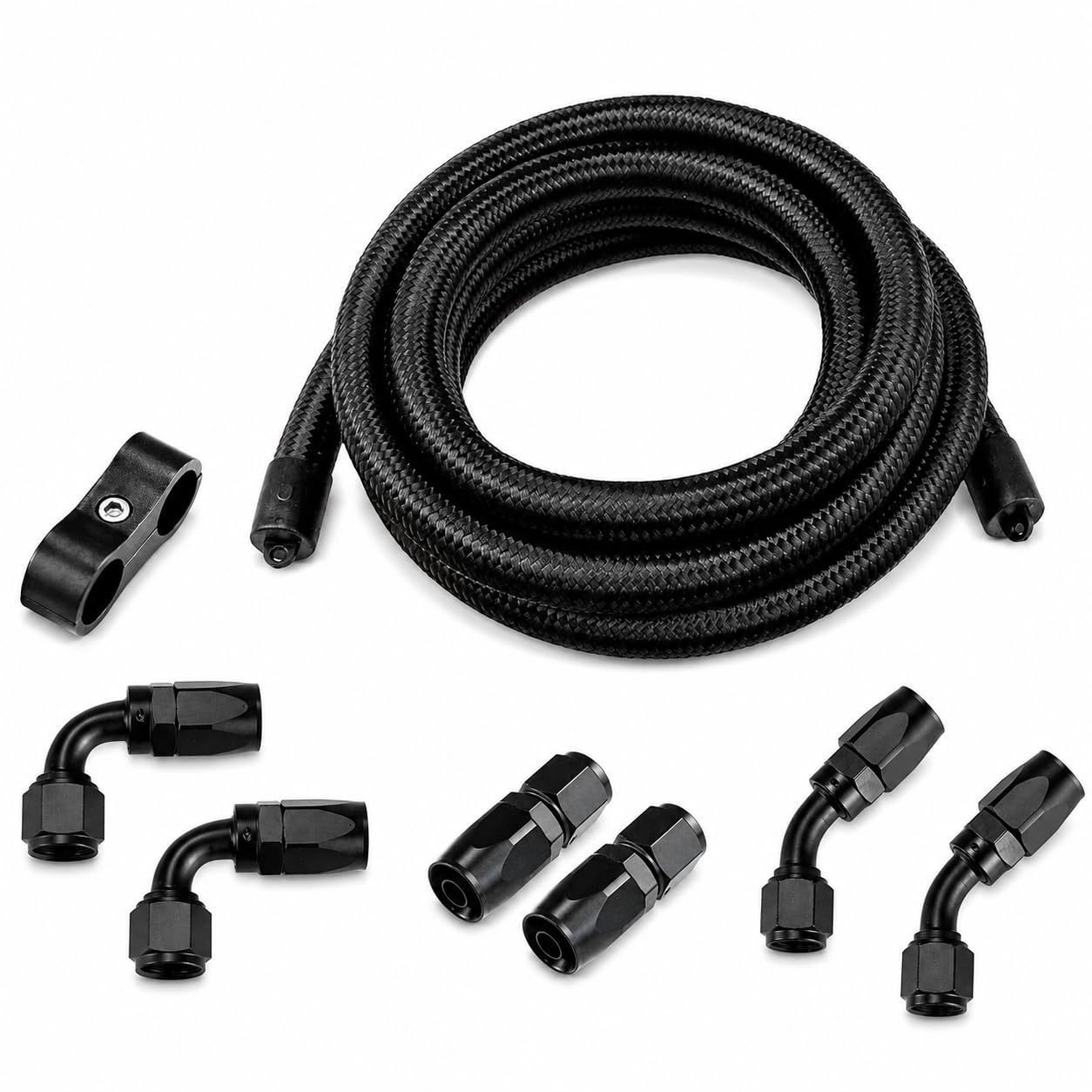 Ucreative 6AN CPE Fuel Hose Line Fitting Kit AN6 Nylon Braided Fuel Hose 10FT Black ID: 0.34 inch (8.7mm)
