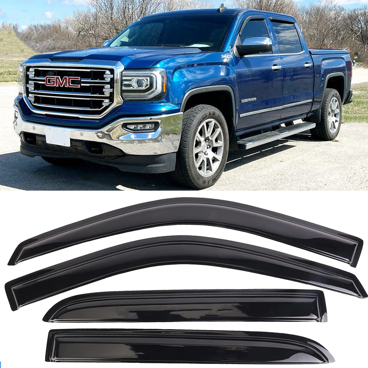 Tonoytim Rain Guards Window Visors Sun Shade Vent Deflectors For 2002-2008 Dodge Ram 1500,2003-2009 Dodge Ram 2500/3500 Quad Cab