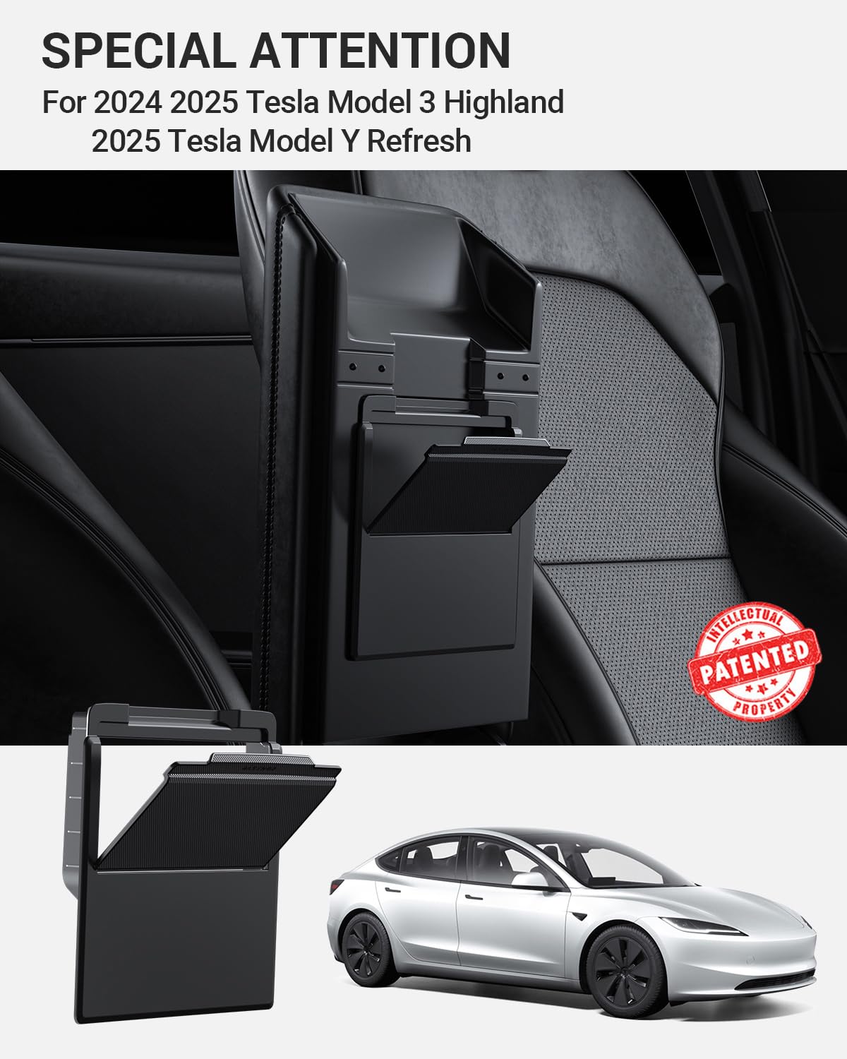 Basenor 2025 2024 Tesla Model 3 Armrest Hidden Storage Box (Carbon Fiber Design) Center Console Armrest Secret Compartment Organ