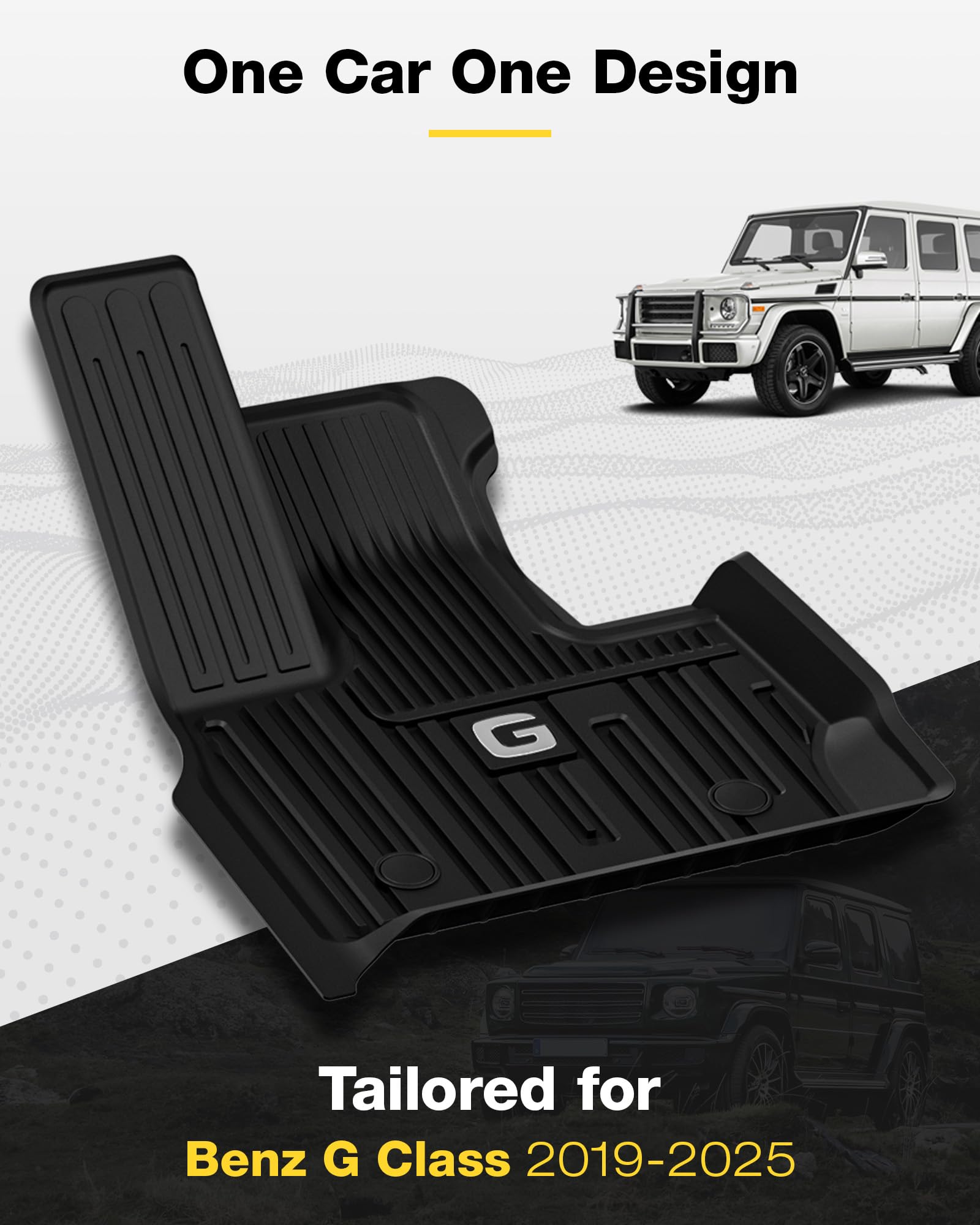 3W TPE Floor Mats & Cargo Liner Set for 2019-2025 Mercedes-Benz G Class, Black, Custom Fit for G500/G550/G580/AMG G63