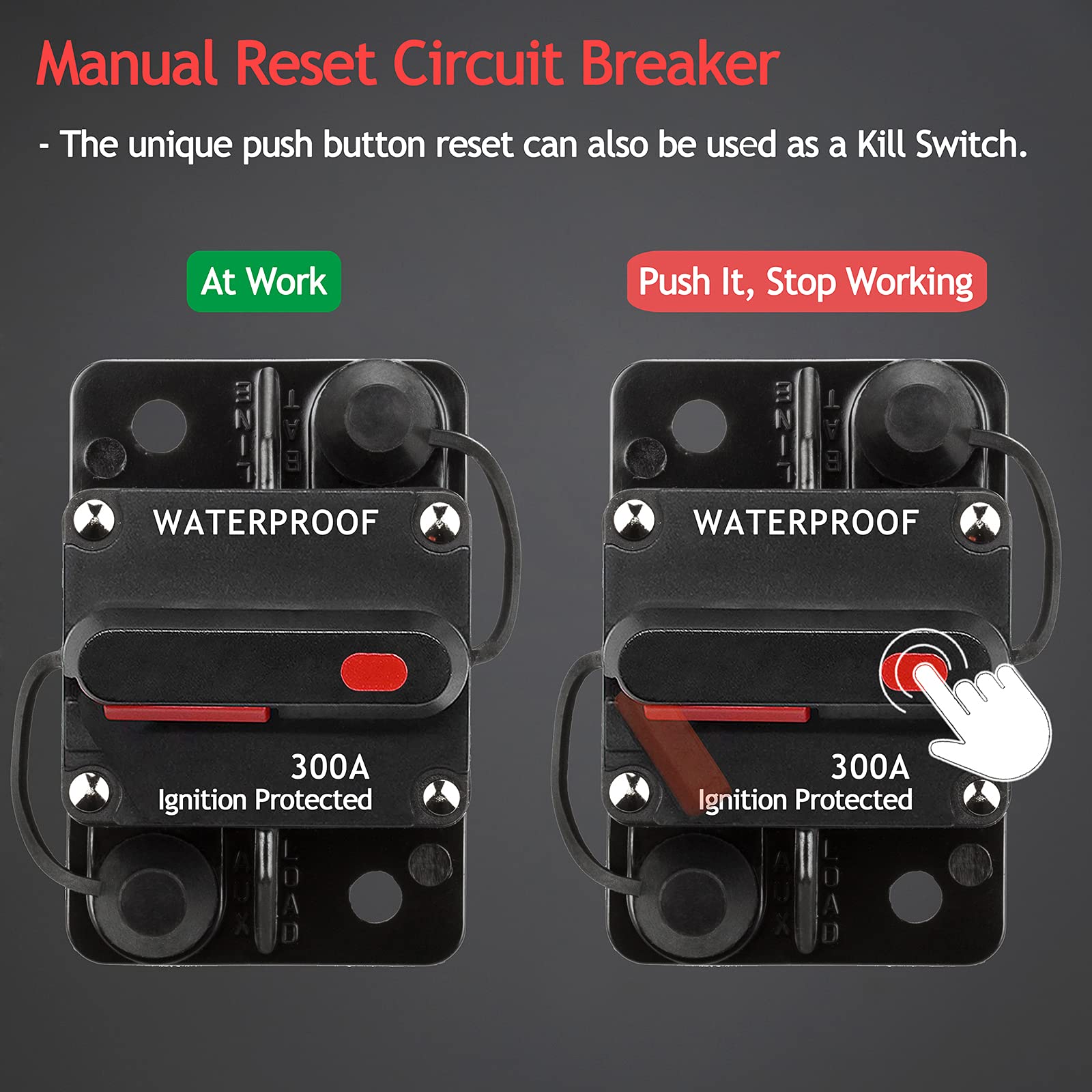 Hamolar 3 Pack 300A Circuit Breaker With Manual Reset Fuse Holder For Car Audio Marine Boat Stereo Switch, With Wire Lugs Copper