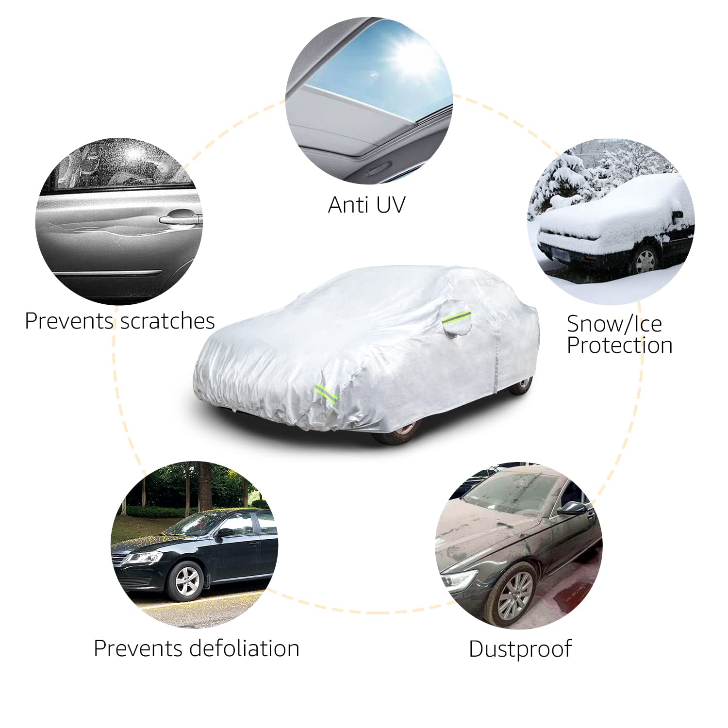 Amazon Basics Silver Weatherproof Car Cover - 150D Oxford, Sedans Up To 190''