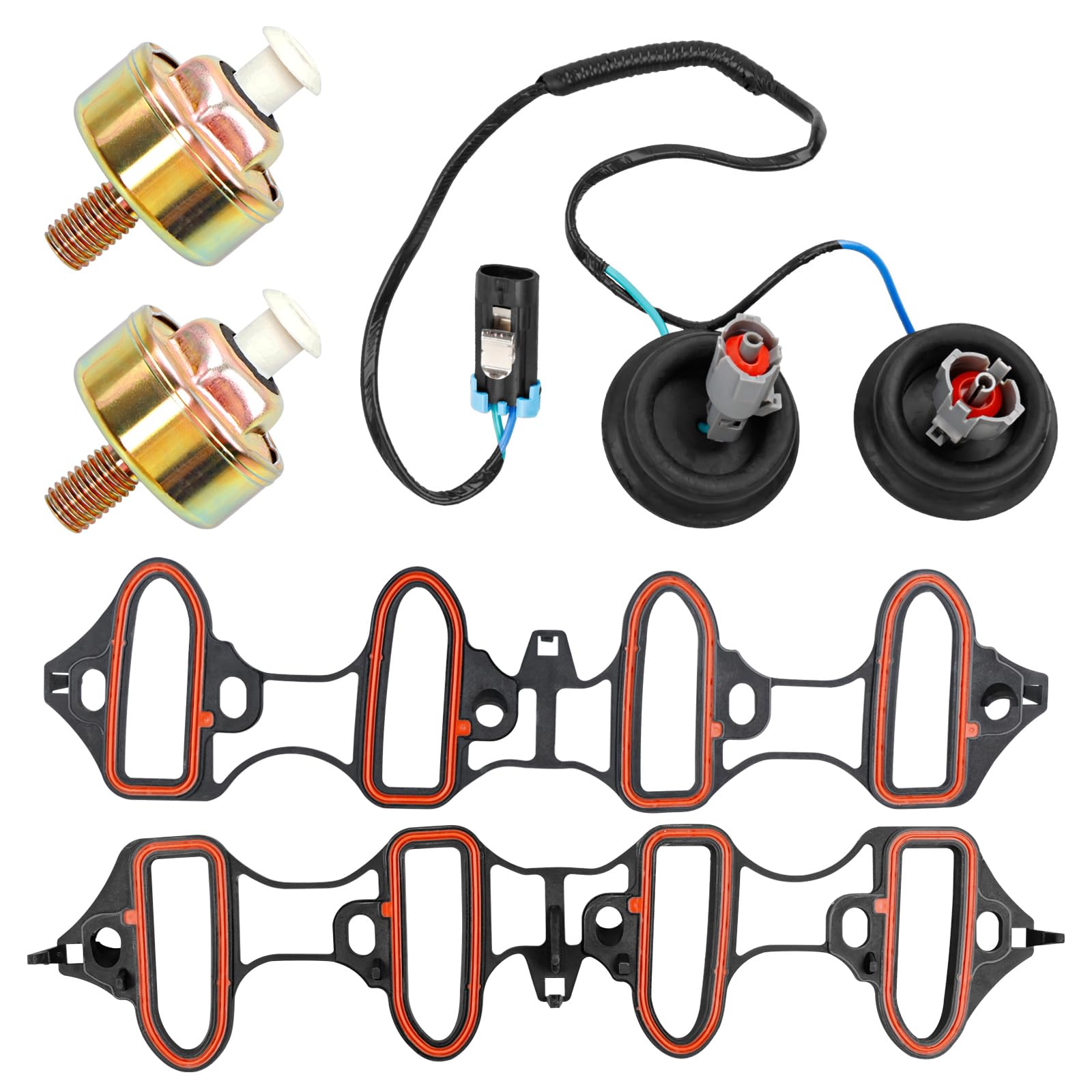 Dual Knock Sensors With Wiring Harness And Intake Manifold Gasket Kit | For Chevy Silverado Avalanche Tahoe, Gmc Sierra Yukon, C