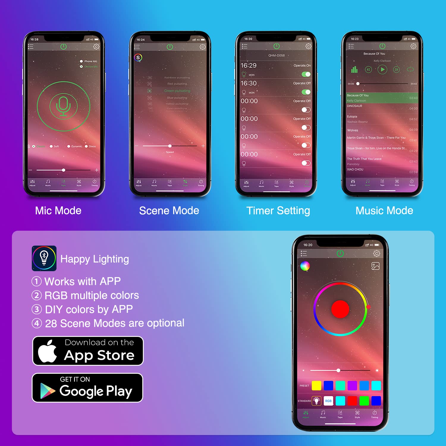 Nilight Car Interior Lights With App Control 16 Million Rgb Colors Strip Lights With Music Sync Mode And Multiple Scene Options