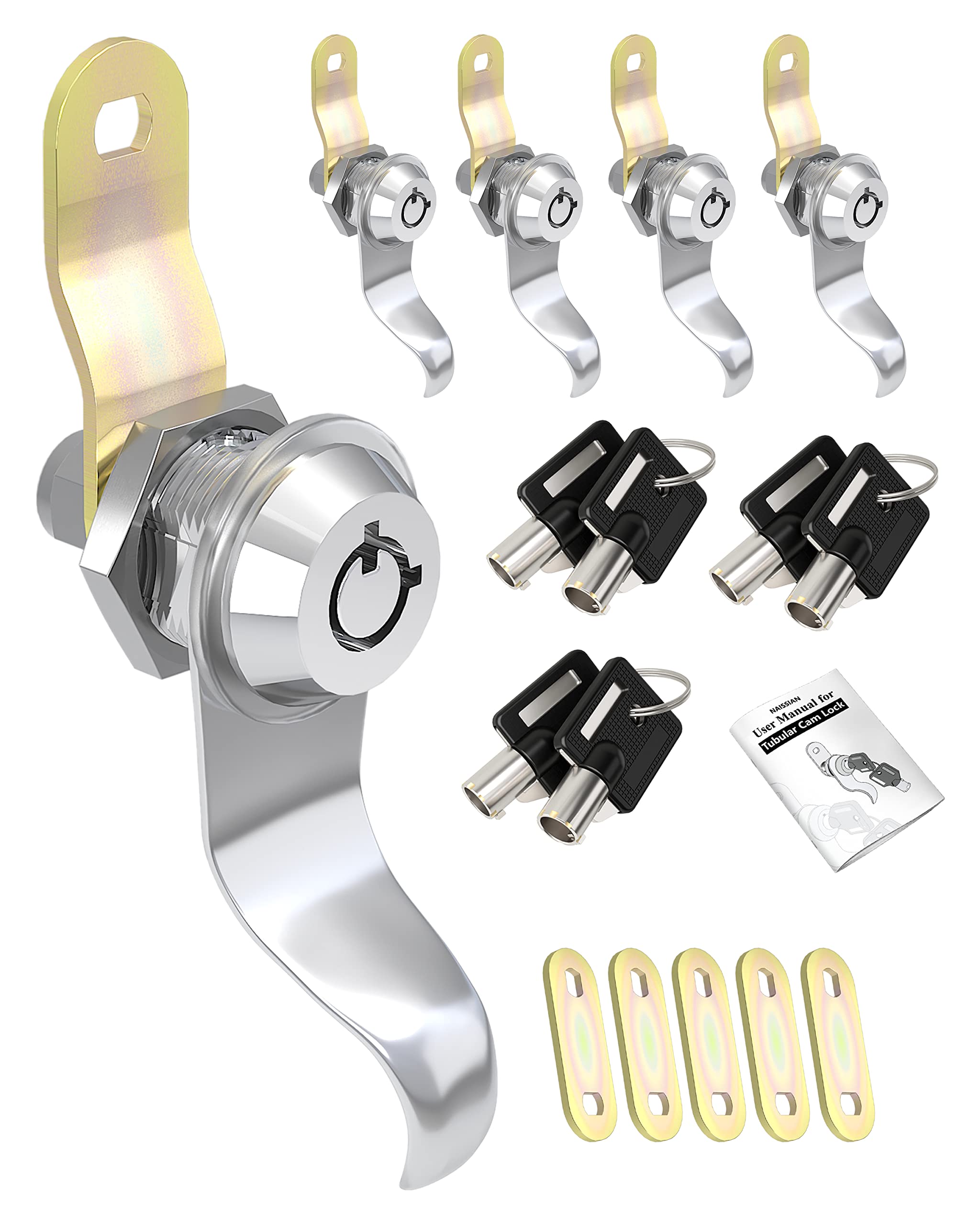 Naissian RV Locks for Storage Door, 5/8" Metal Lock Set with 6 Keyed Alike, Pack of 5, Silver