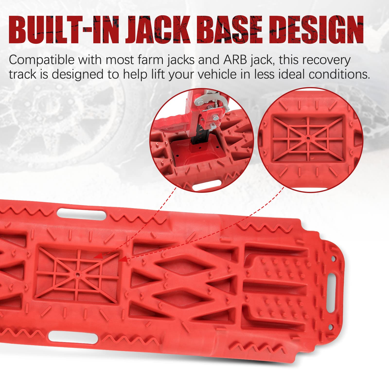 Bunker Indust Offroad Traction Boards With Jack Lift Base, Mud Sand Tracks Snow Tire Traction Mat Recovery Ramp For 4X4 Jeep Truck Suv Atv Utv Pair Red Traction Pads