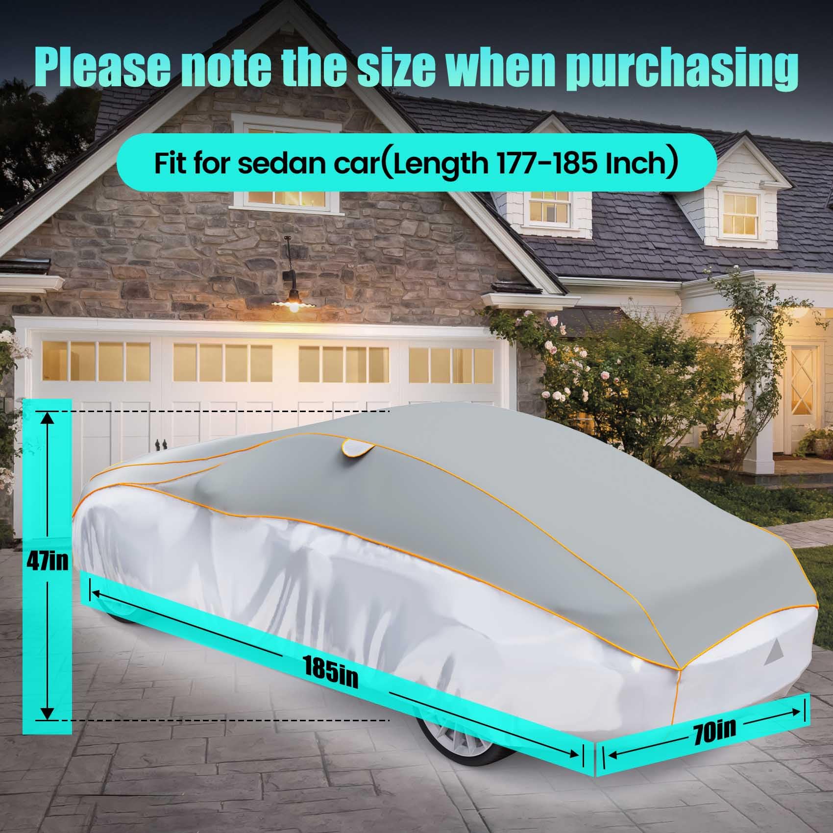 Pulaim Anti Hail Car Cover, Hail Protector Car Cover 6 Layer Thickened, Fits Class A Sedans 177 to 185 in, Heavy Duty Anti-Hail