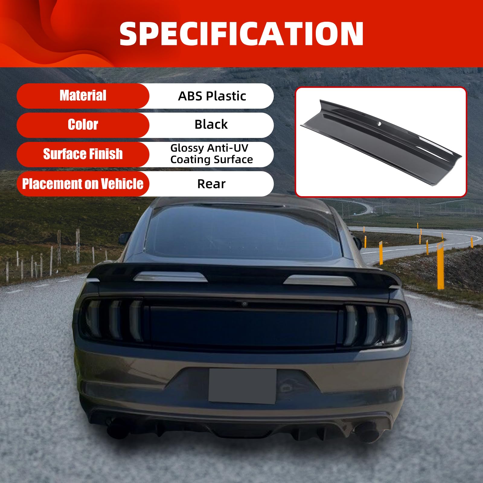 ECOTRIC Trunk Decklid Trim Panel for 2015-2023 Ford Mustang, Black ABS Plastic, Model VC-LYAP-350-2S