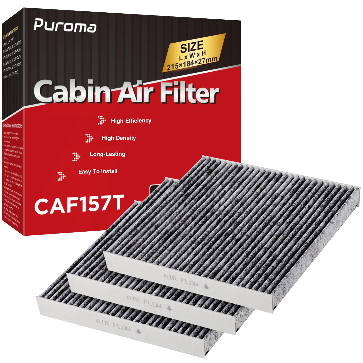 Puroma 3 Pack Cabin Air Filter with Activated Carbon, Replacement for CP157, CF12157, Select Lexus, Subaru and Toyota Avalon, Ca
