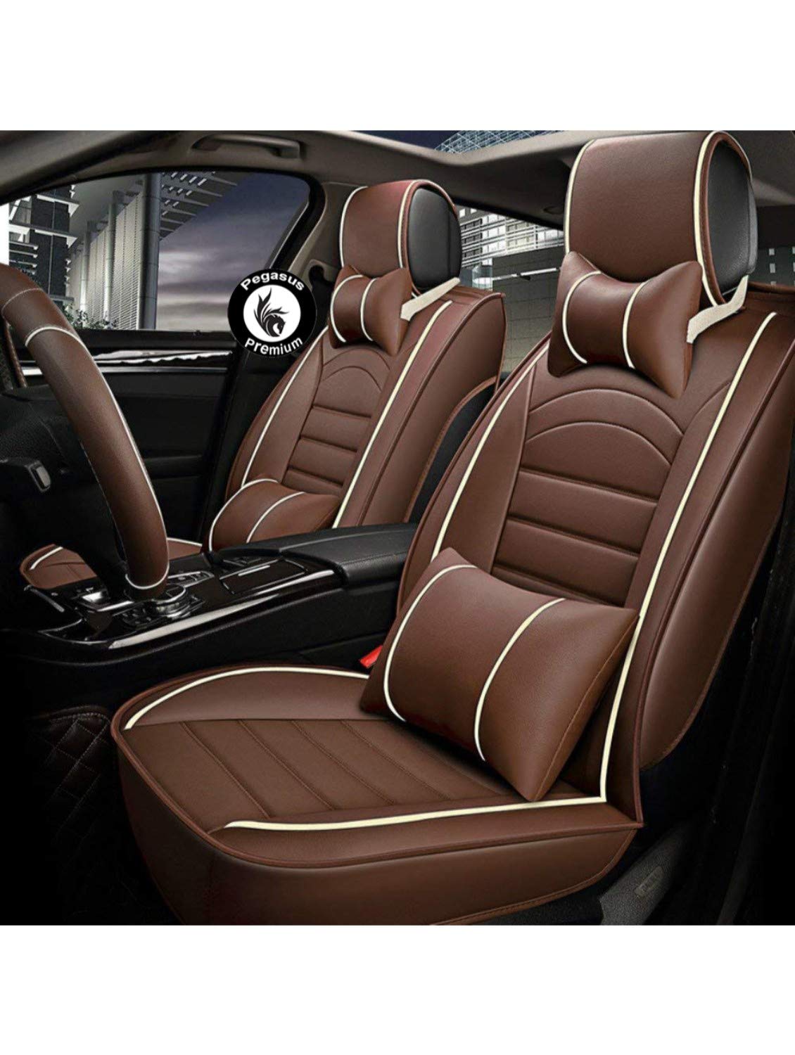 Pegasus PremiumPremium Pu Leatherette Car Seat Cover for Maruti WagonR1.0 (CoffeeBeige)