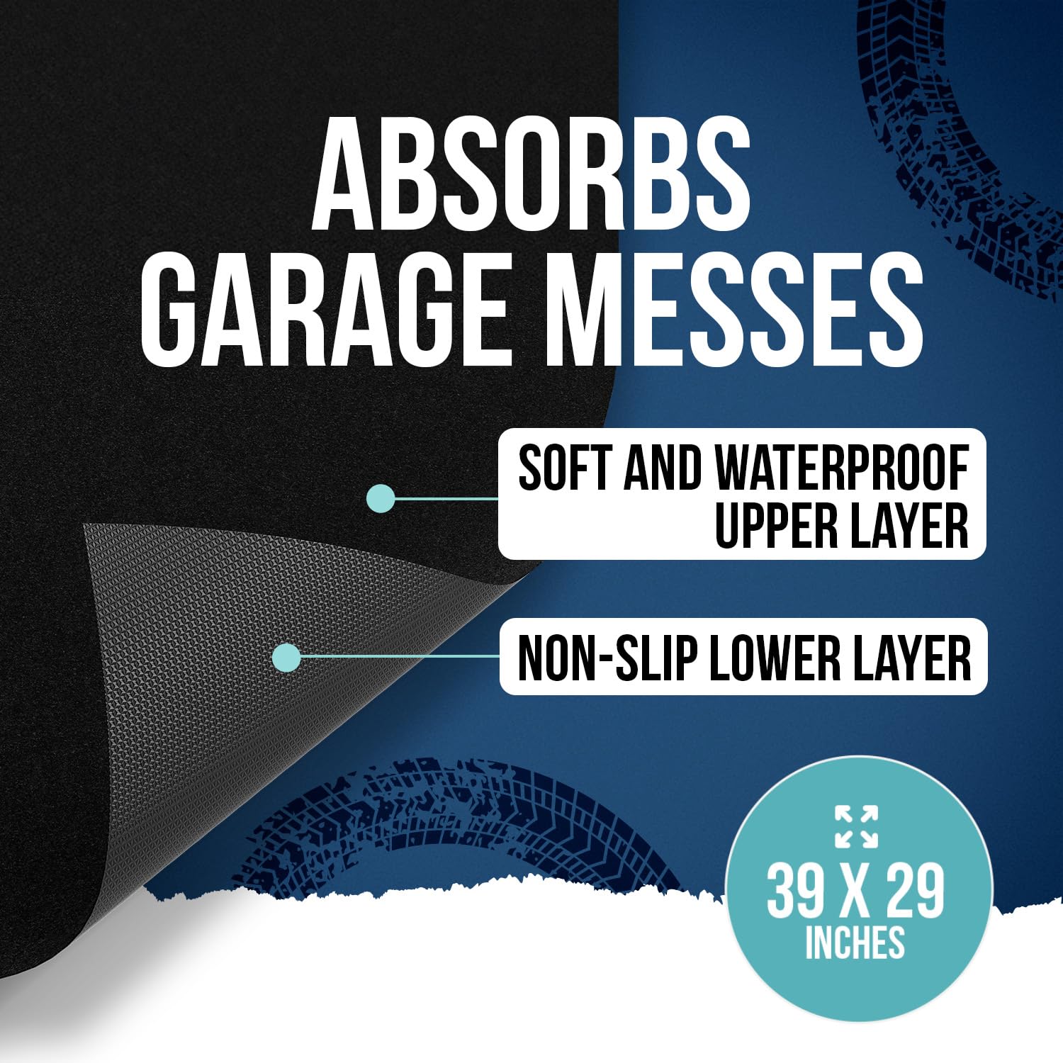Itsoft Garage Floor Mat For Under Car 3X2.5 Feet, Oil Spill Mat & Mechanic Pad, Oil Drip Pan, Absorbent, Washable, Non Slip & Wa