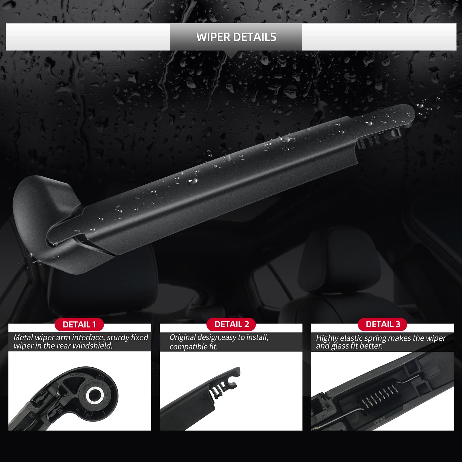 GARDIMU Replacement Rear Wiper Blade Arm Set for Jaguar F-PACE 2017-2023 - Durable Plastic Assembly