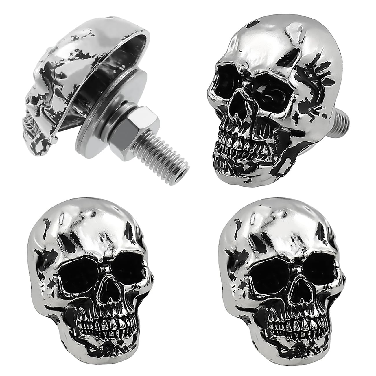 Meibaolin Skull License Plate Screw Fasteners Decorative Cool Funny License Plate Bolts License Plate Frame Kit 4 Pcs Aluminum A