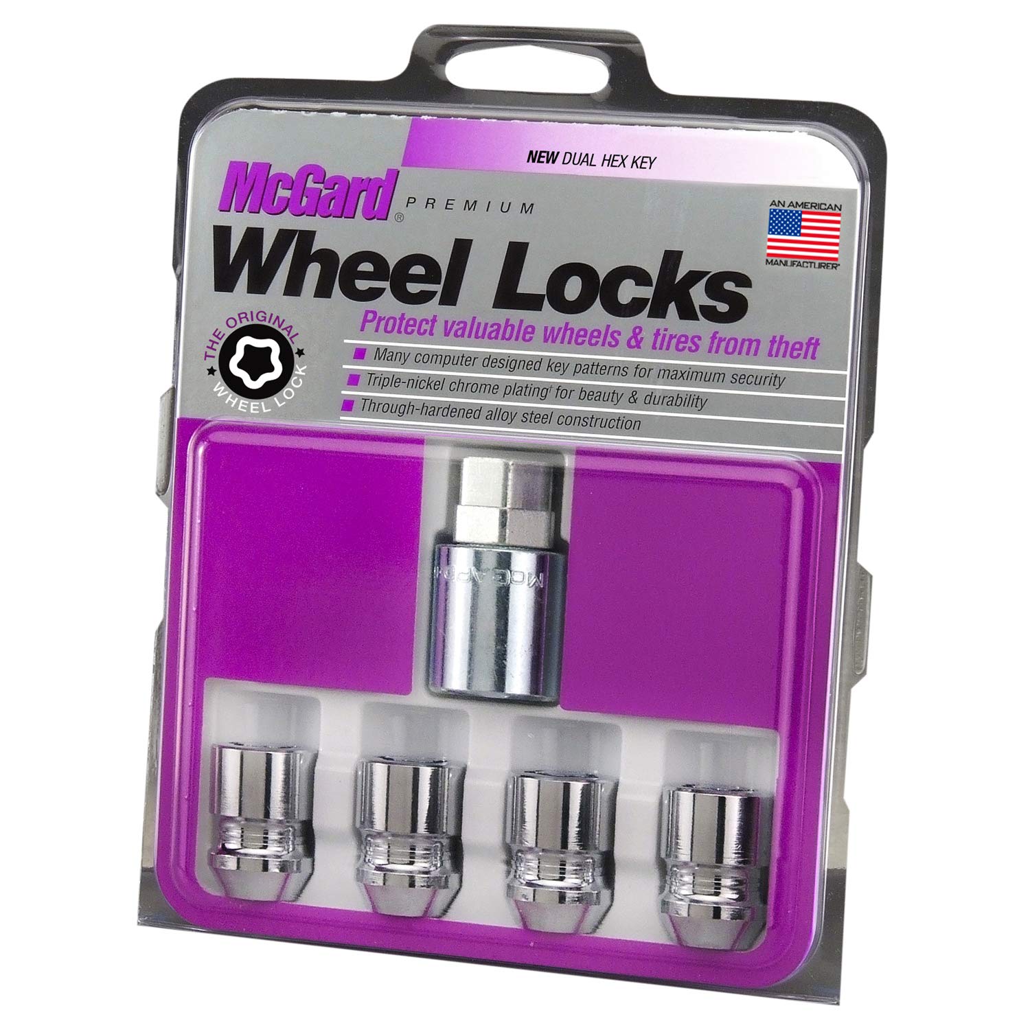 McGard 24154 Chrome Cone Seat Wheel Locks (M12 x 1.25 Thread Size)  4 Locks / 1 Key