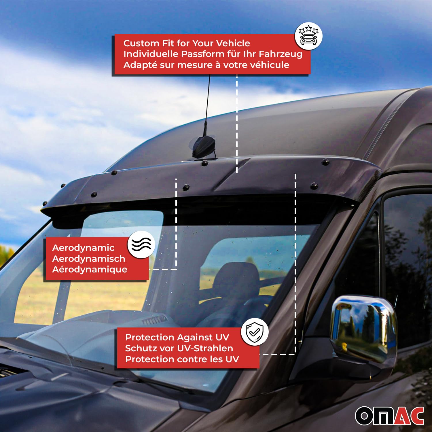 Omac Front Windshield Sun Visor Protector For Dodge Sprinter 2003-2006 Black Smoke