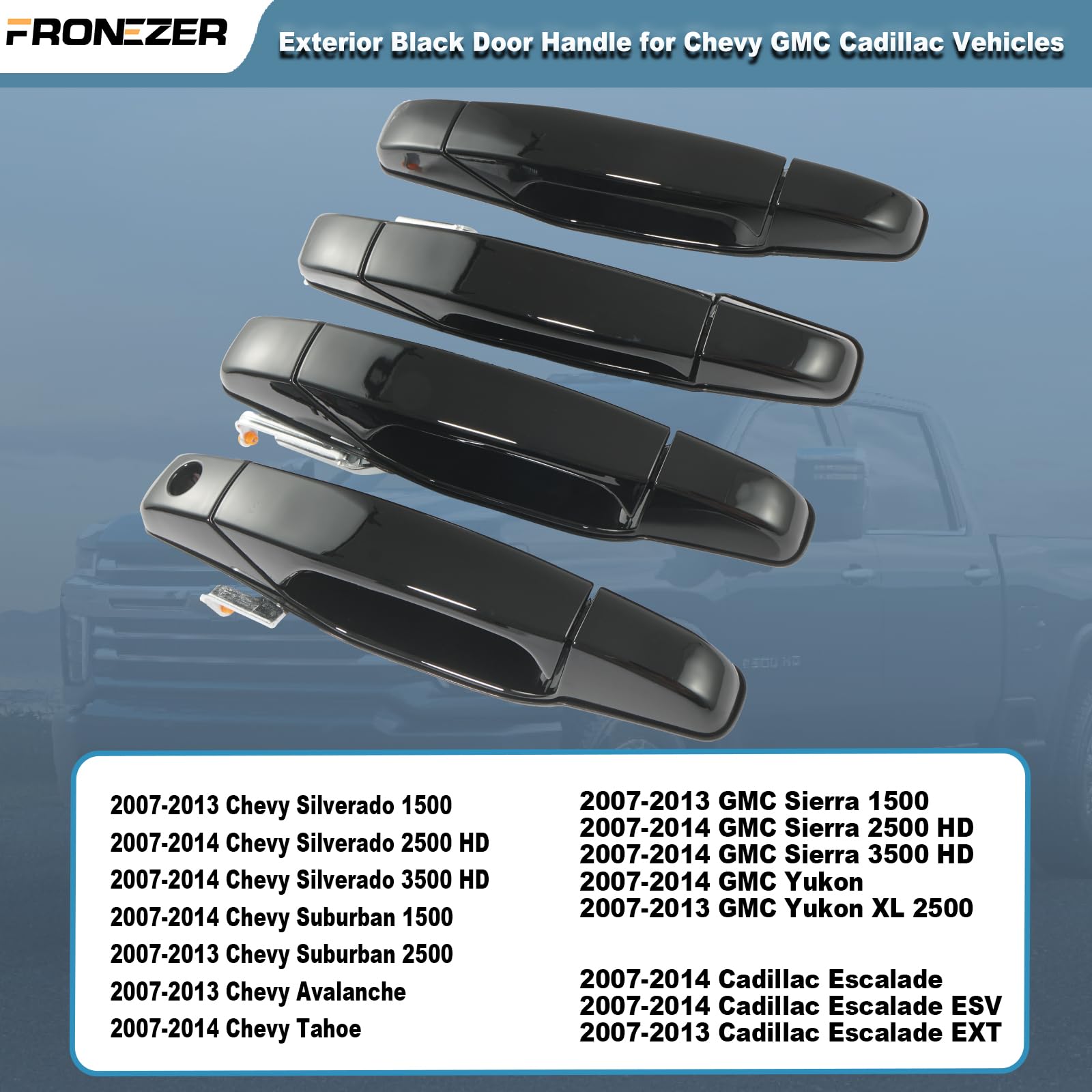 FRONEZER Exterior Door Handle, 4PCS Black Front Rear Driver Passenger Compatible with 2007-2014 Chevy Silverado Suburban Avalanc