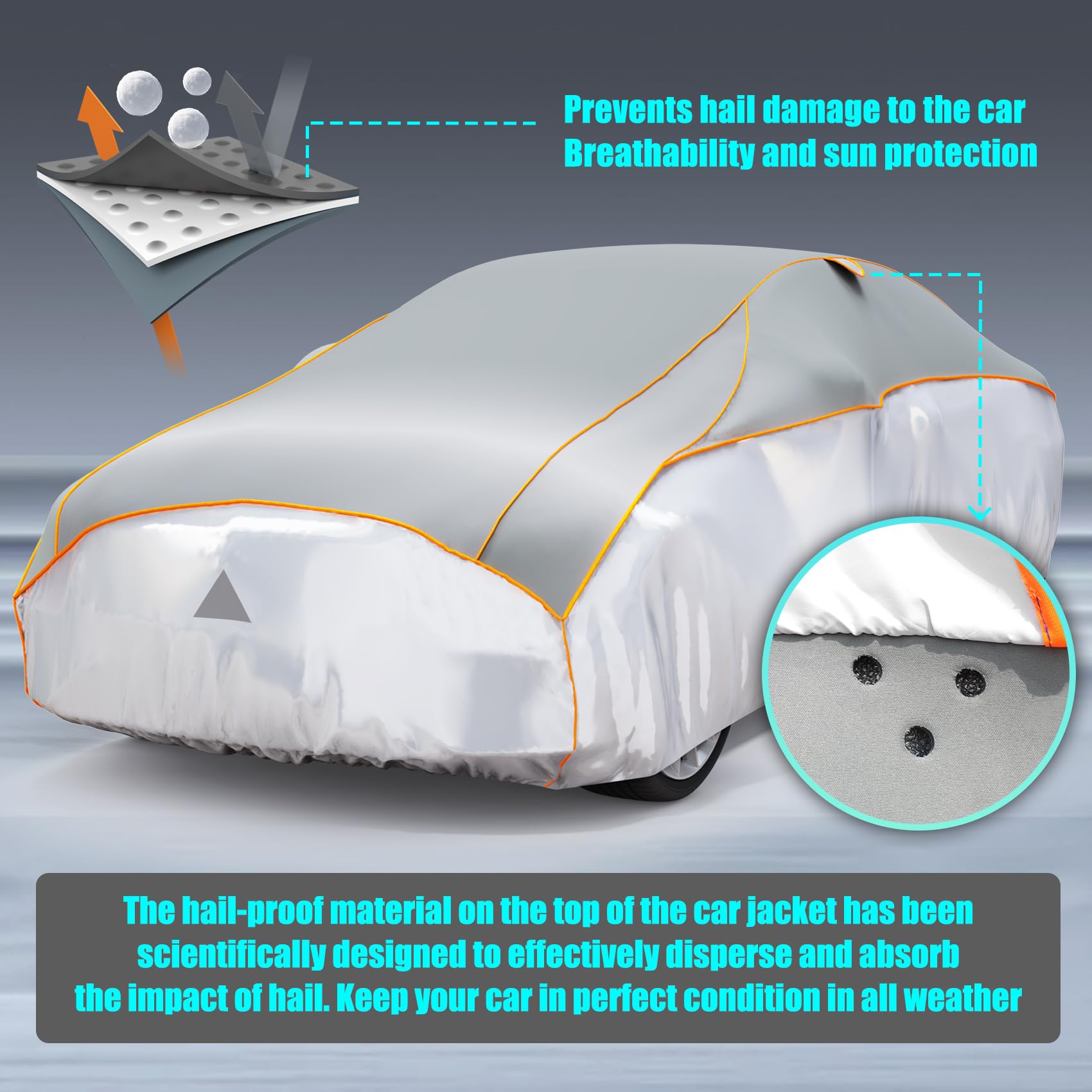 Pulaim Anti Hail Car Cover, Hail Protector Car Cover 6 Layer Thickened, Fits Class A Sedans 202 to 210 in, Heavy Duty Anti-Hail