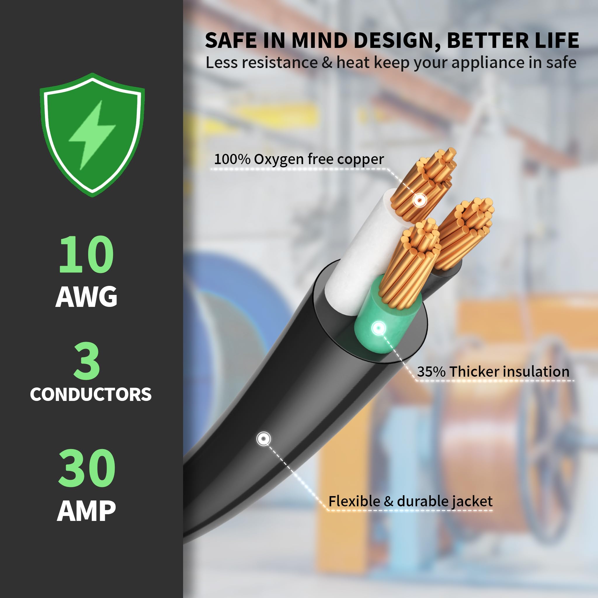 Powgrn 30 Amp Rv Extension Cord 25 Ft Outdoor With Grip Handle, Flexible Heavy Duty 10/3 Gauge Stw 3 Prong Rv Power Cord Waterpr