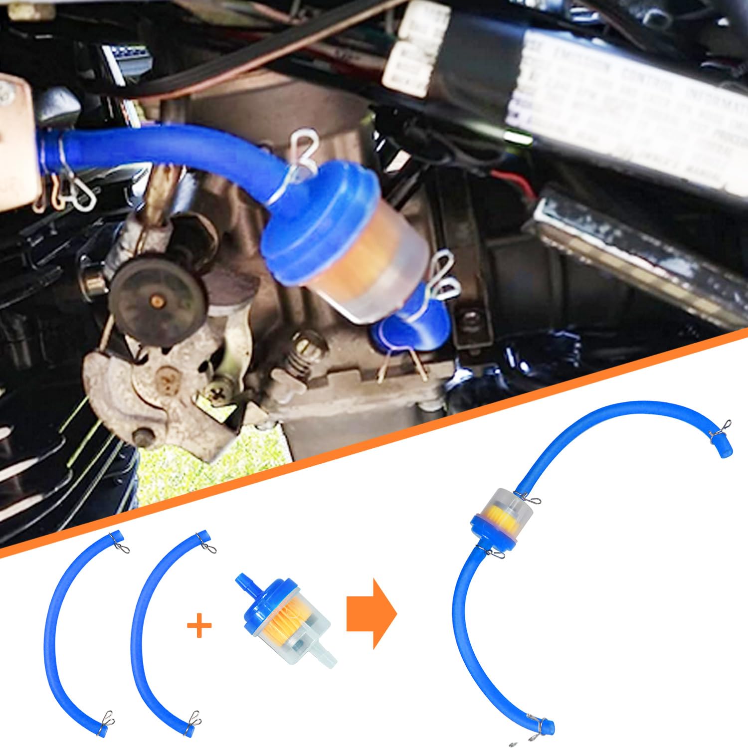 HOLATO Gas Fuel Line Hose Clamps with Inline Shut Off Valve Set for 50cc-150cc ATV/Dirt Bike - Blue, Model HLT-YG-KG