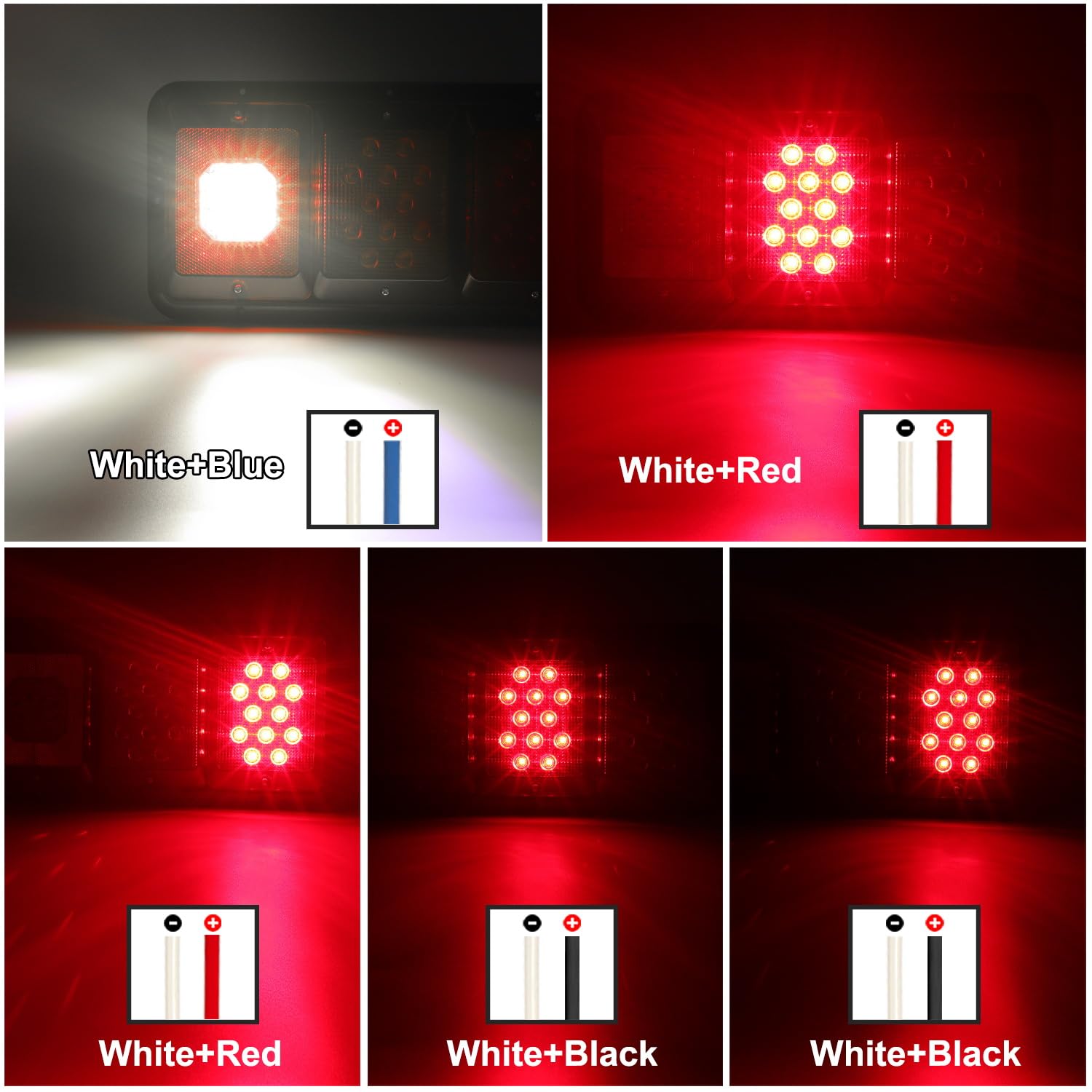 Partsam LED Triple Tail Lights - 45 LEDs, Rectangle, Black Base, Standard Size, Red/Clear Lens for Trailer, Camper, RV