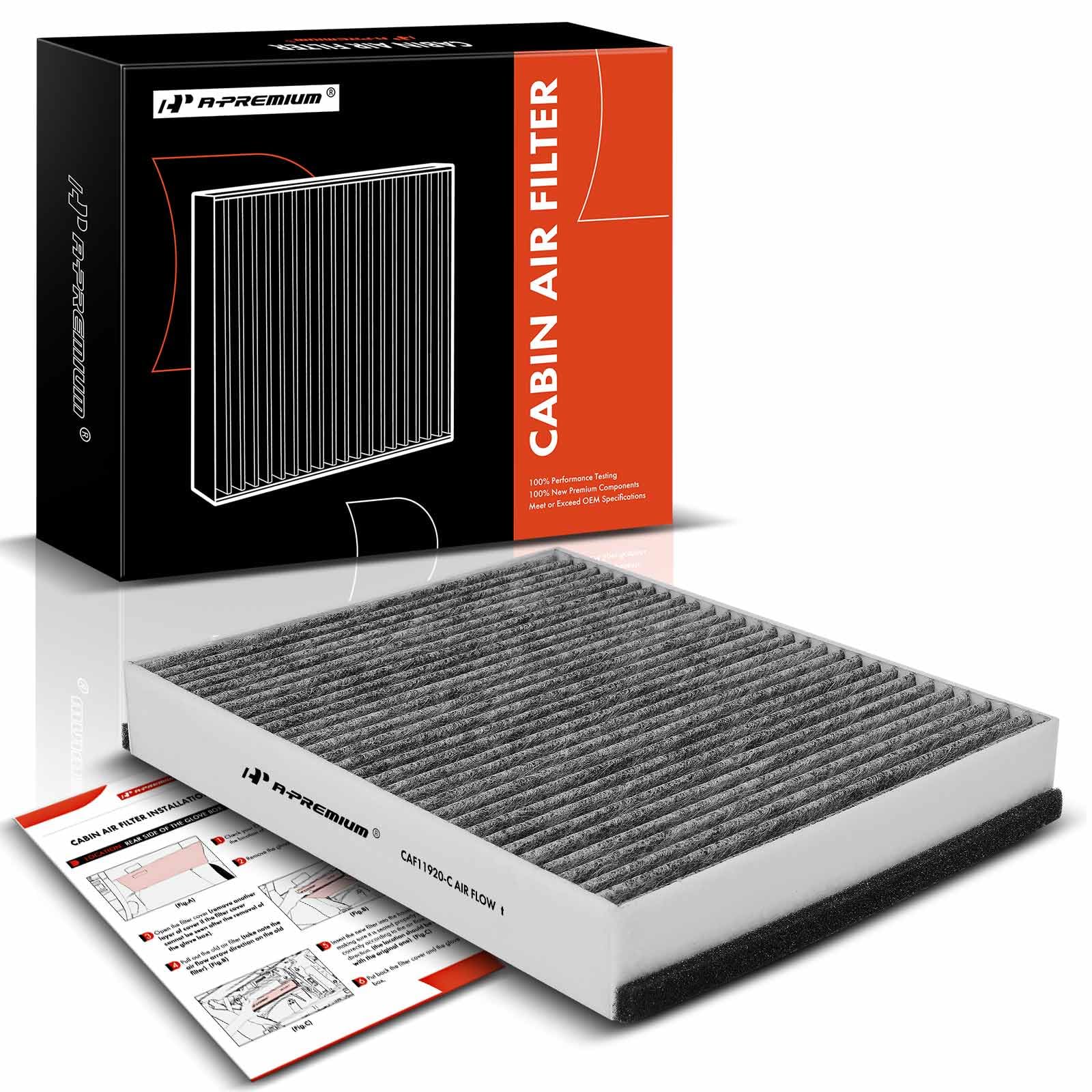 A-Premium Cabin Air Filter with Activated Carbon Compatible with Ford Escape 2013-2019, Focus 2015-2018 1.0L 2.0L 2.3L, Transit 