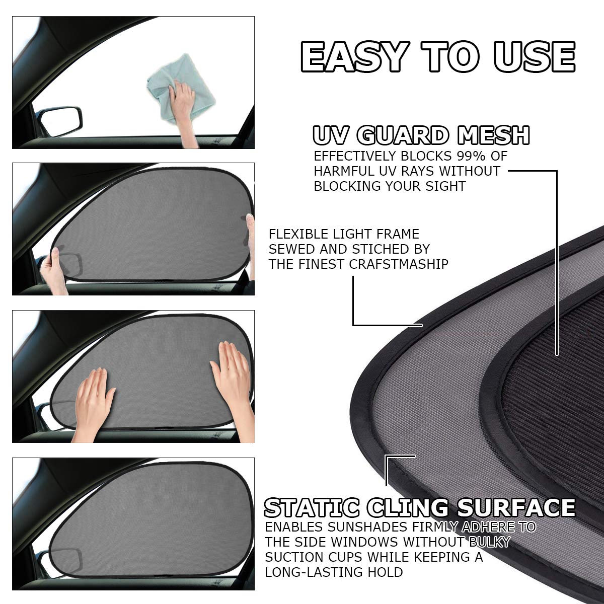 Vaygway Baby Window Sun Shade- Car Accessories Side Sun Visor- Kids Pets Seat 2 Pk- Sun Glare Uv Rays Protection