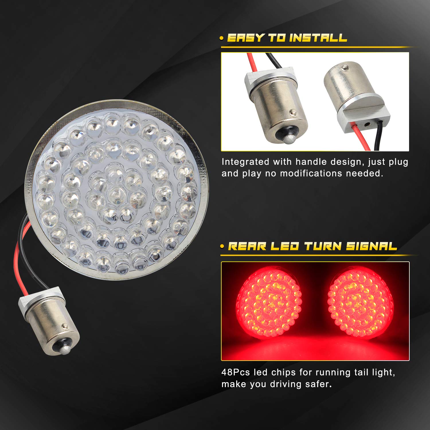 Nthreeauto 1156 Rear Led Turn Signals, 2 Inch Bullet Motorcycle Tail Lights Panel Compatible With Harley Sportster, Dyna, Street