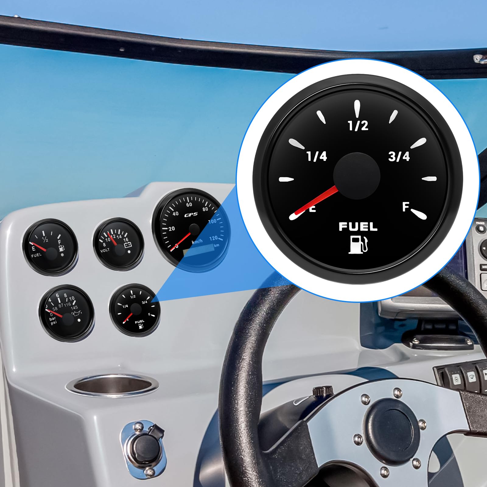 ARTILAURA Fuel Sending Unit and Gauge Kit, 240-33ohms 9'' (225mm) Boat Marine Fuel Tank Sender Stainless Steel Gas Sensor for Ca