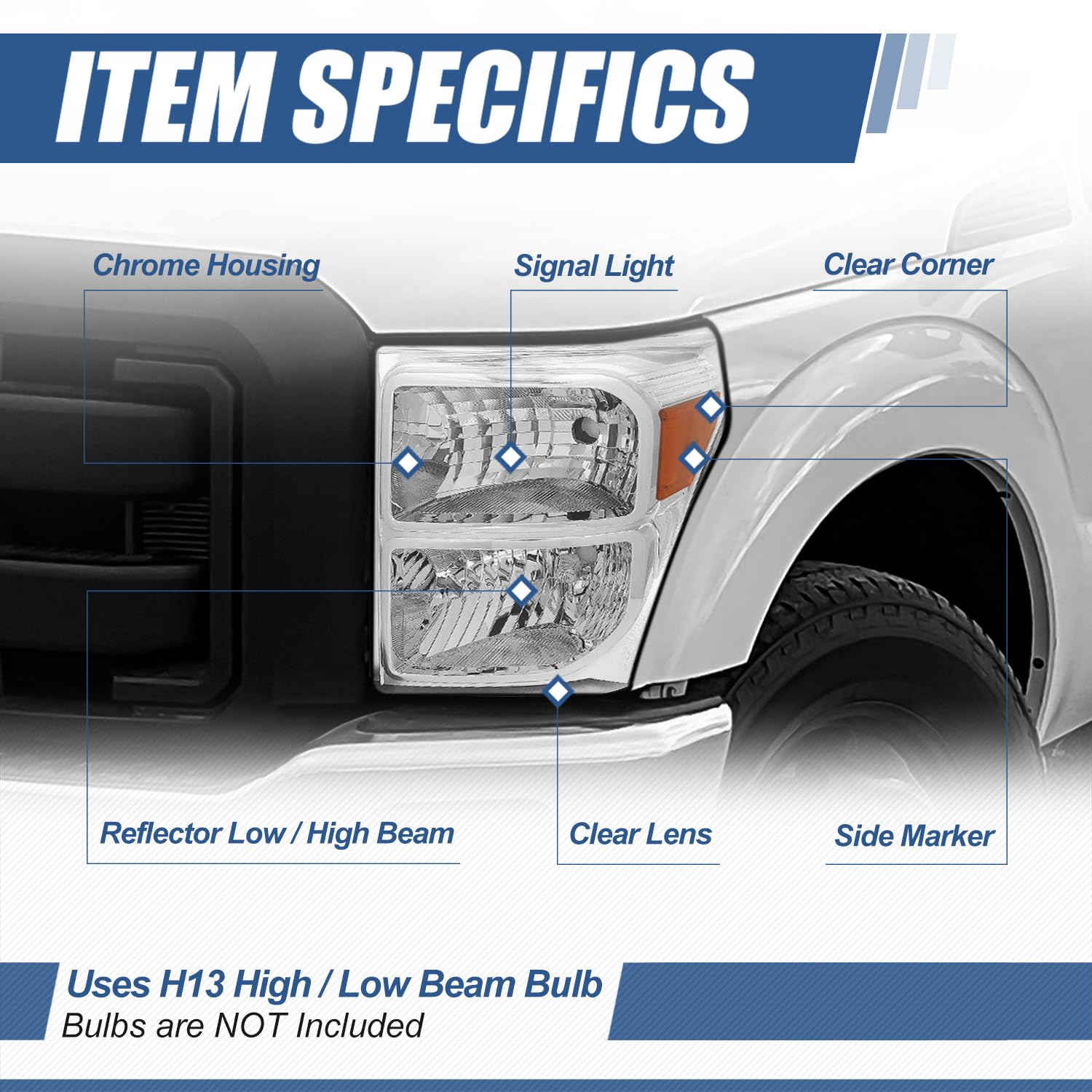 Auto Dynasty Halogen Model Headlights Assembly Compatible With Ford F-250 F-350 F-450 F-550 Super Duty 2011-2016, Driver And Pas