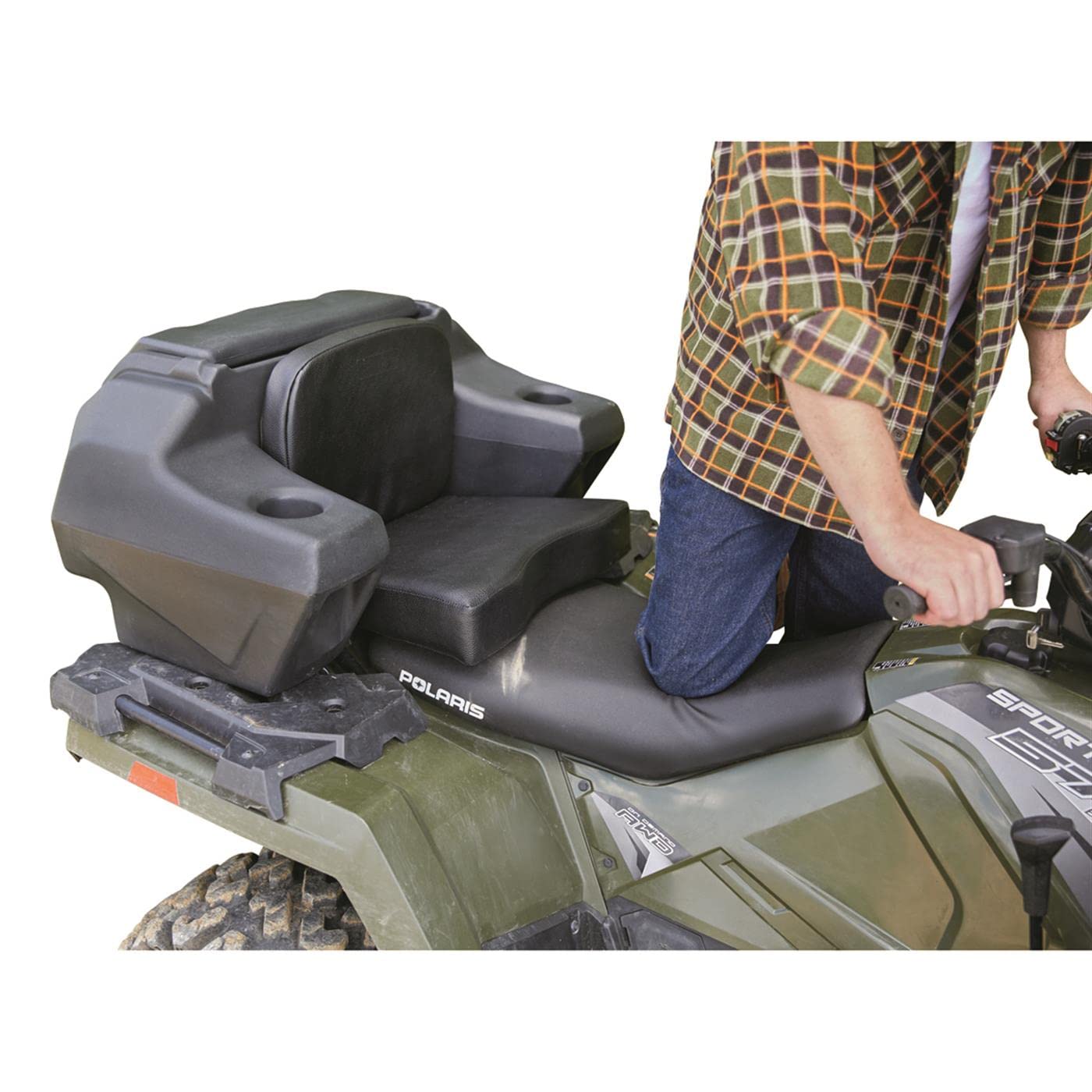 Guide Gear ATV Lounger Seat - Large Cushion, Storage Box, Helmet Holder, Black Polyethylene