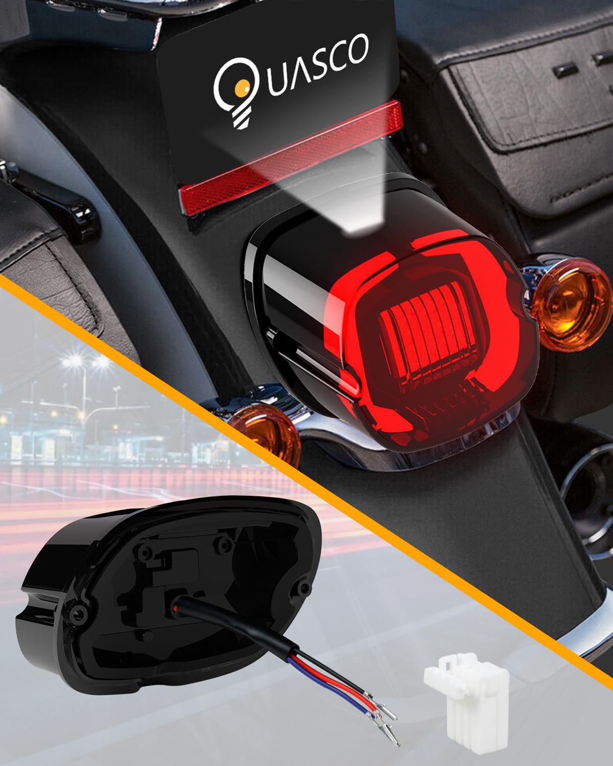 Quasco Led Strobe Brake Tail Light Smoked Rear Taillight Compatible With Harley Dyna Sportster Road King Electra Glide Heritage