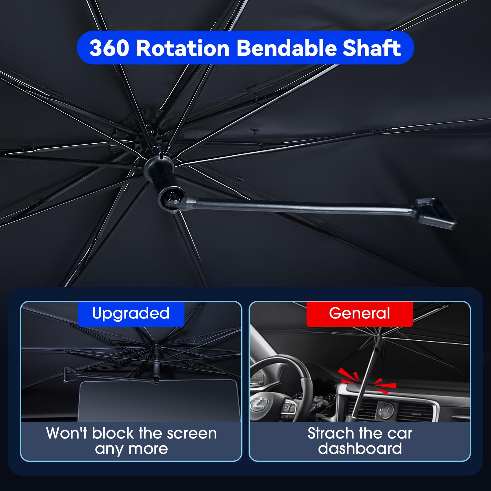 Helloleiboo ??????5 ?????????????? Foldable Car Windshield Sun Shade Umbrella,360 Rotating Sunshade For Car Windshield Front Win