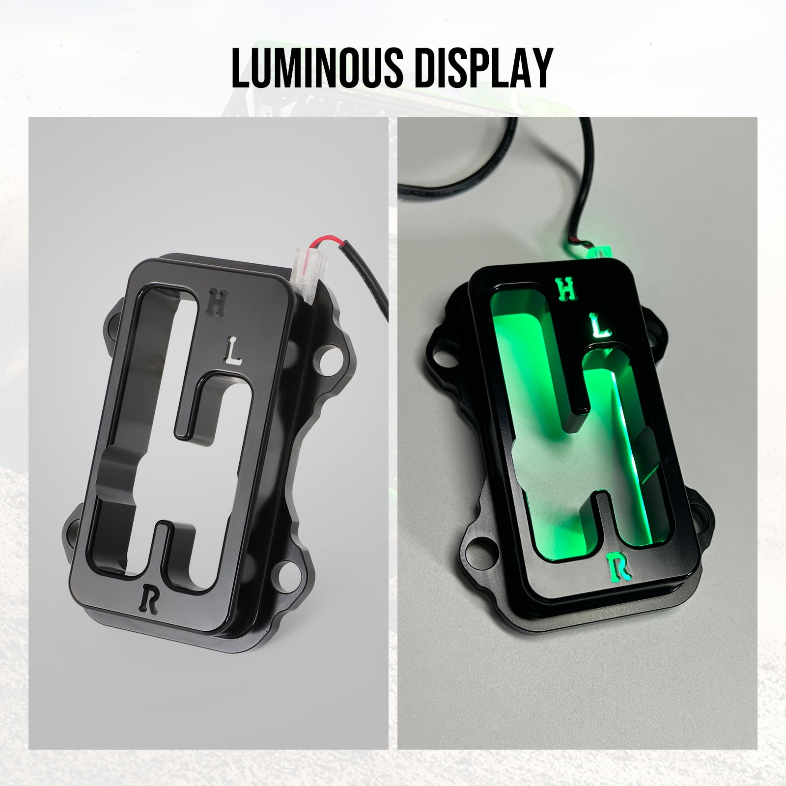 Motoparty Shift Gate Kit for Kawasaki KRX 1000, Heavy Duty Aluminum, Black Anodized with Green LED Backlighting