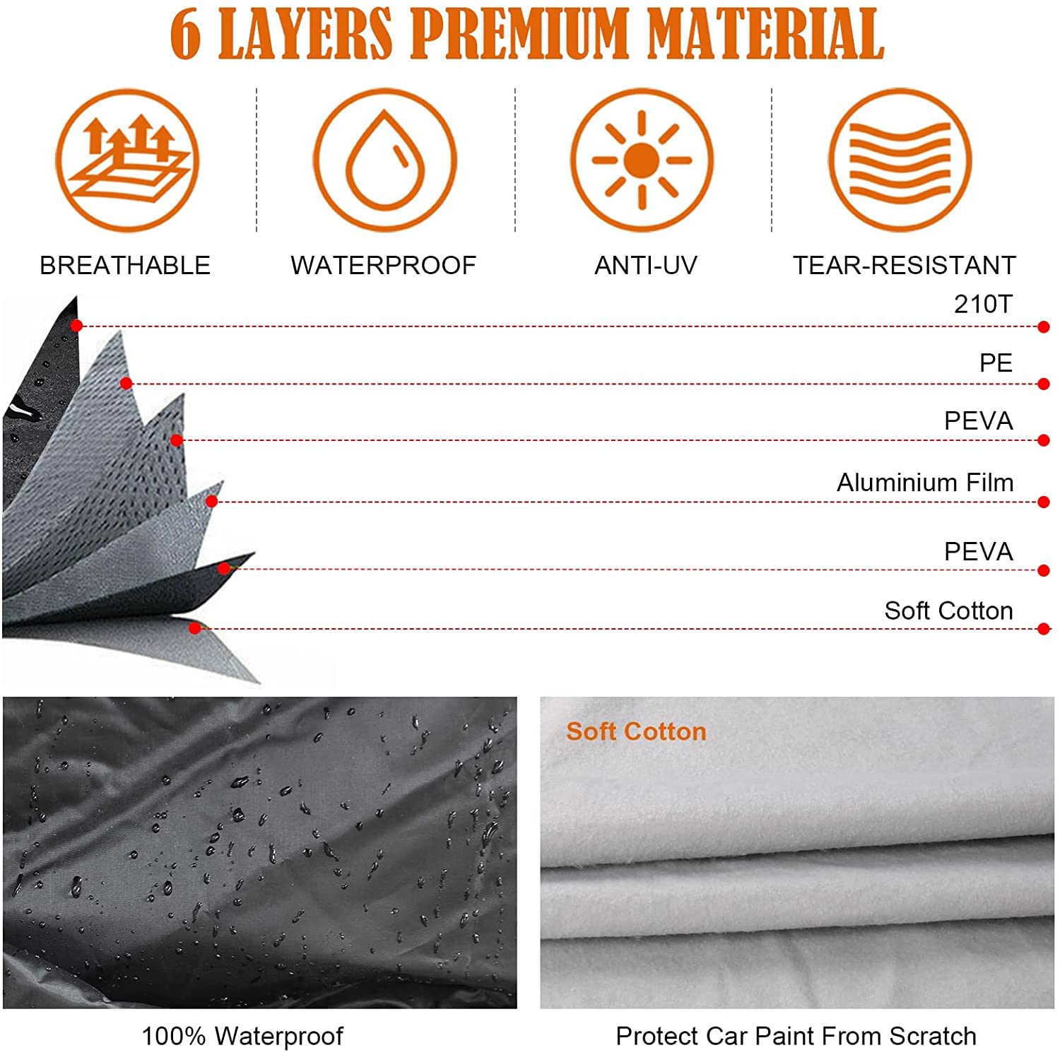 sportuli Waterproof Car Cover for 1978-1996 Ford Bronco, 6 Layers, Black, Zipper Door, Windproof, All Weather Protection