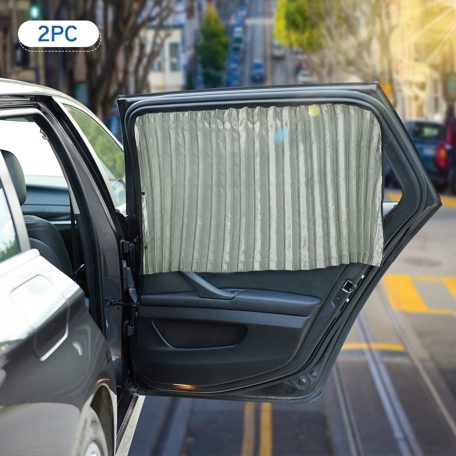 Zatooto Car Side Window Sun Shade - 2 Pcs Grey Magnetic Privacy Sunshades - Curtain Keeps Cooler Screen For Baby Sleeping