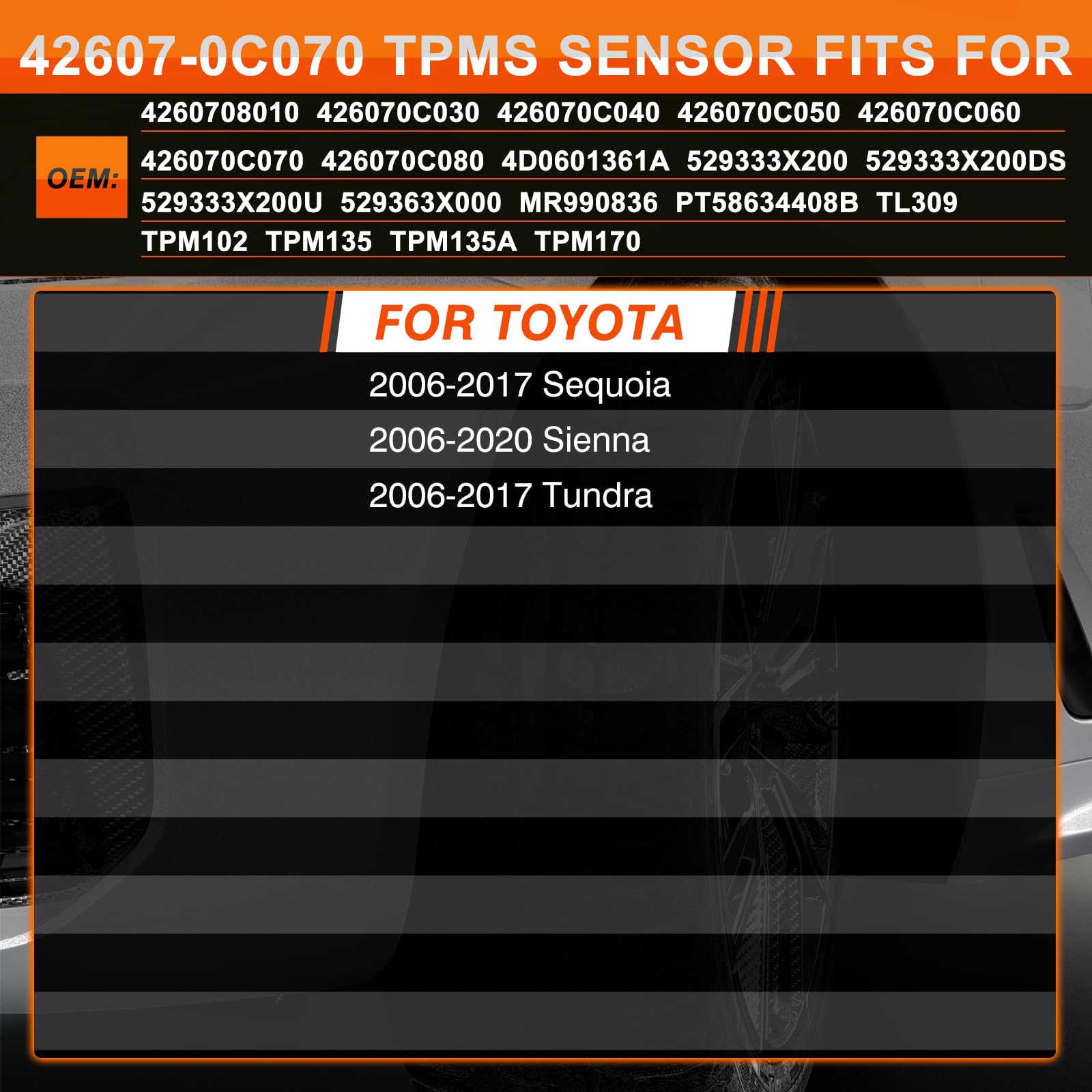 ISINFLASH TPMS Sensors for Toyota Sienna 2006-2020, Sequoia 2006-2017, Tundra 2006-2017, 315MHz Pre-Programmed Tire Pressure Mon