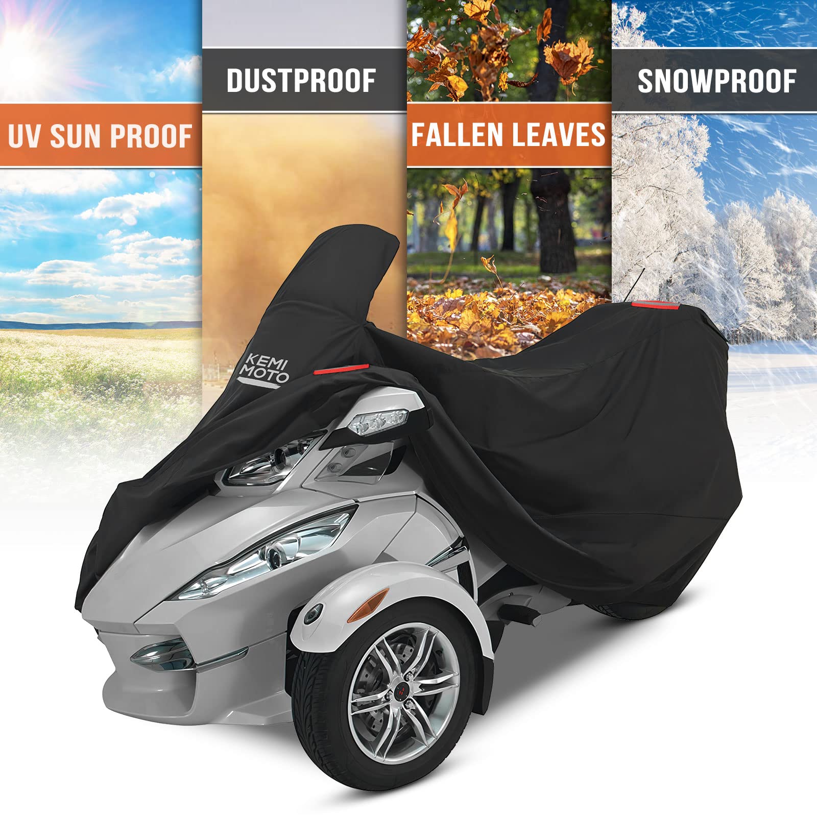 Kemimoto Full Cover Compatible With Can-Am Spyder Rt 2010-2019 Cover Dustproof All Weather Resistant With Reflective Strips